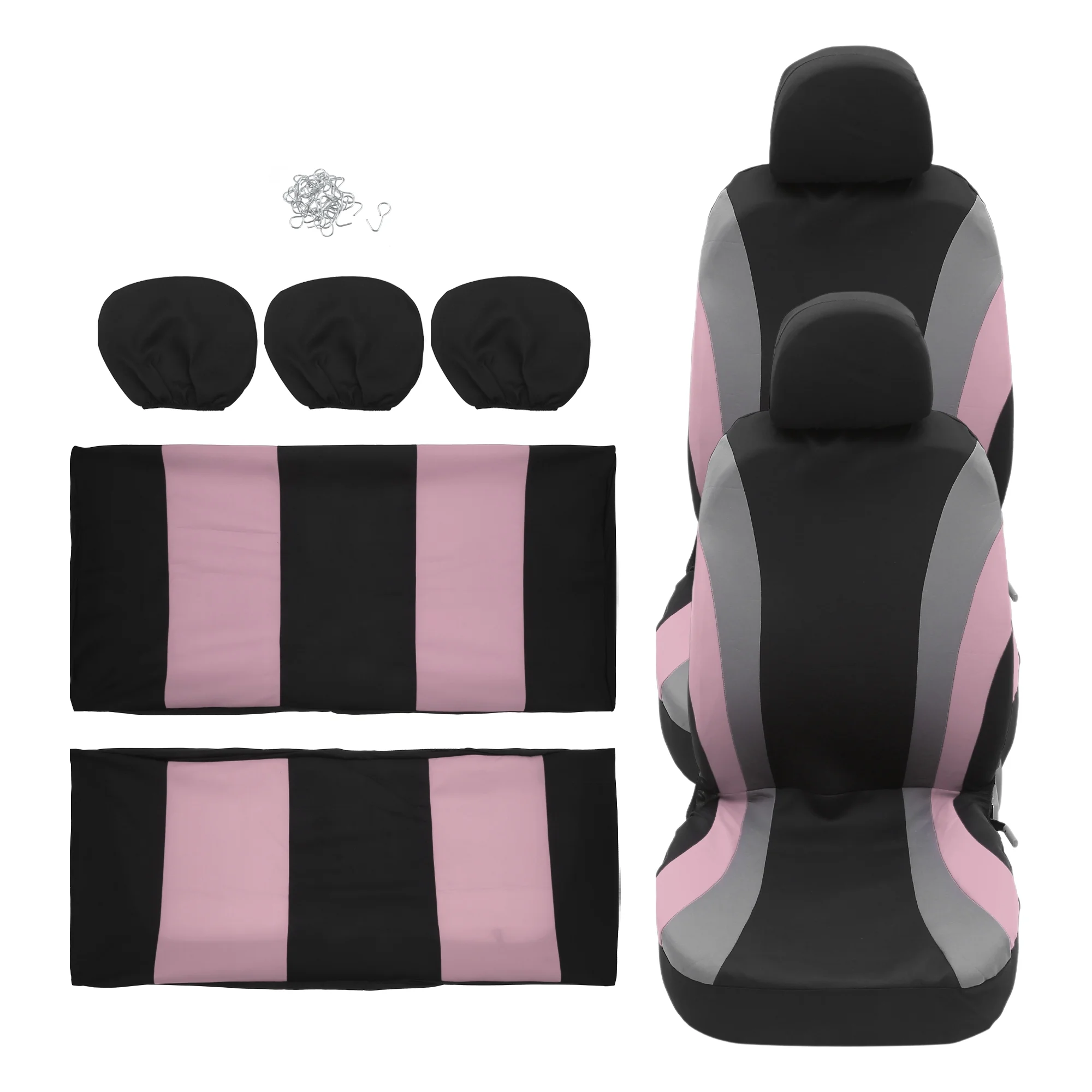 Universal 9 Piece Car Seat Covers Kit Washable and Breathable SUV Car Interior Seat Protectors Pink
