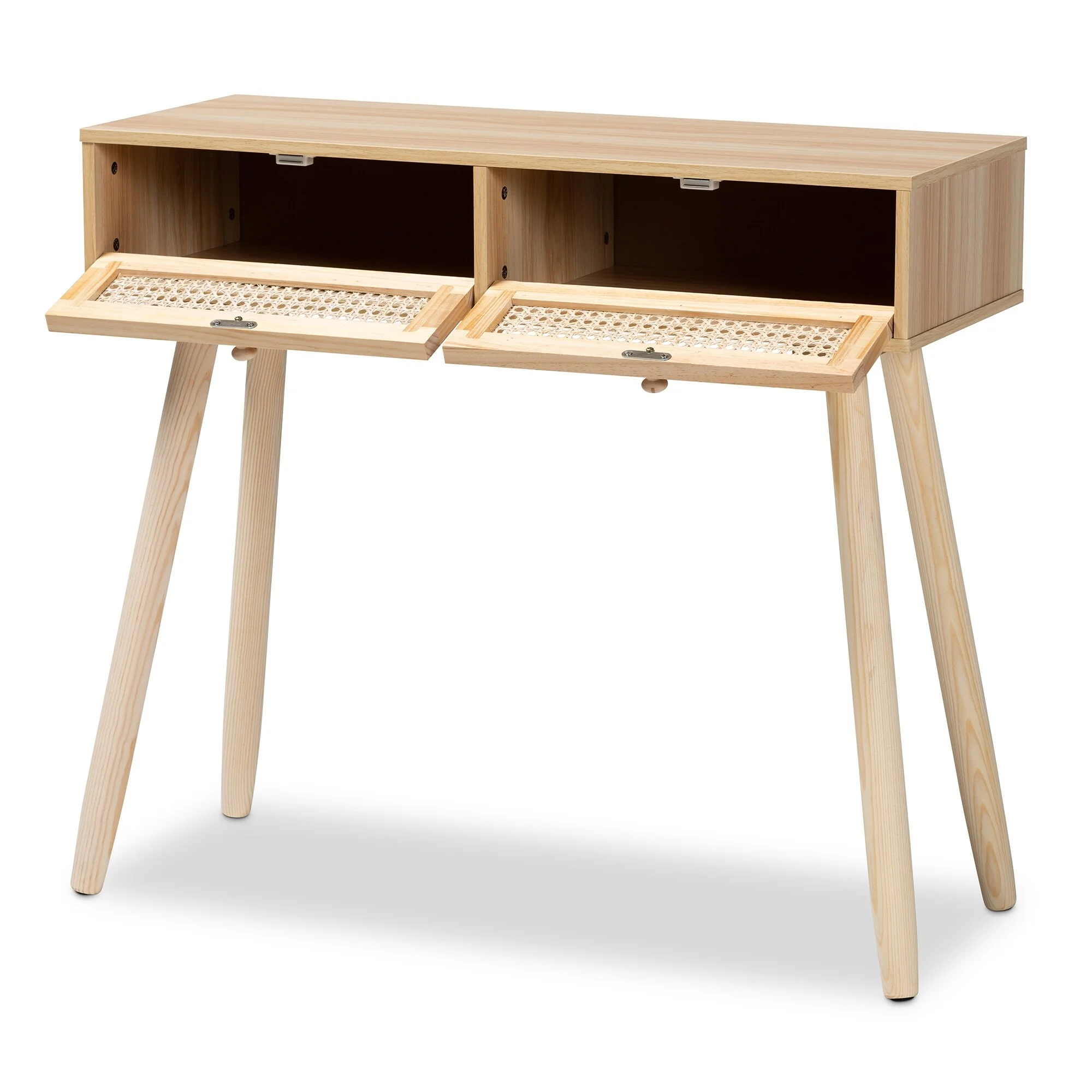 Baxton Studio Maclean Mid-Century Modern Rattan and Natural Wood Console Table