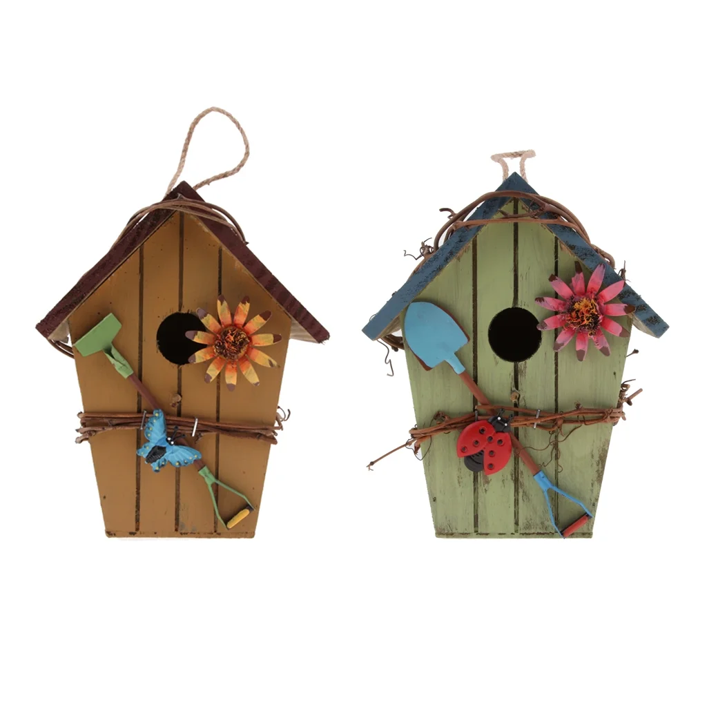 2Pcs en Birdhouse for Garden Country Cottages, Hanging Colourful Bird Houses indoor and outdoor Decorative
