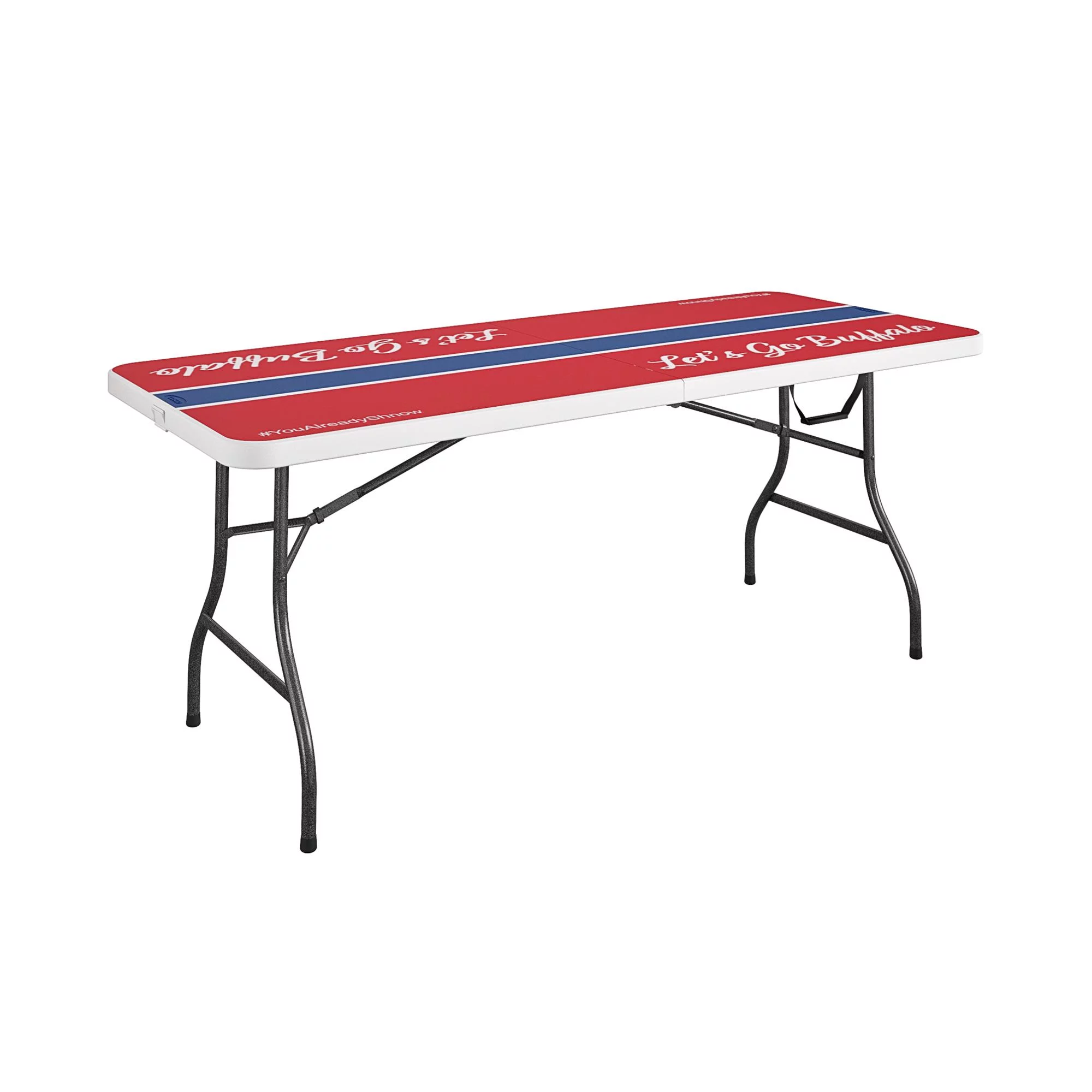 COSCO 6 ft. Fold-in-Half Table, Red/Blue/White, Great for Tailgating, Sports Events, & Parties