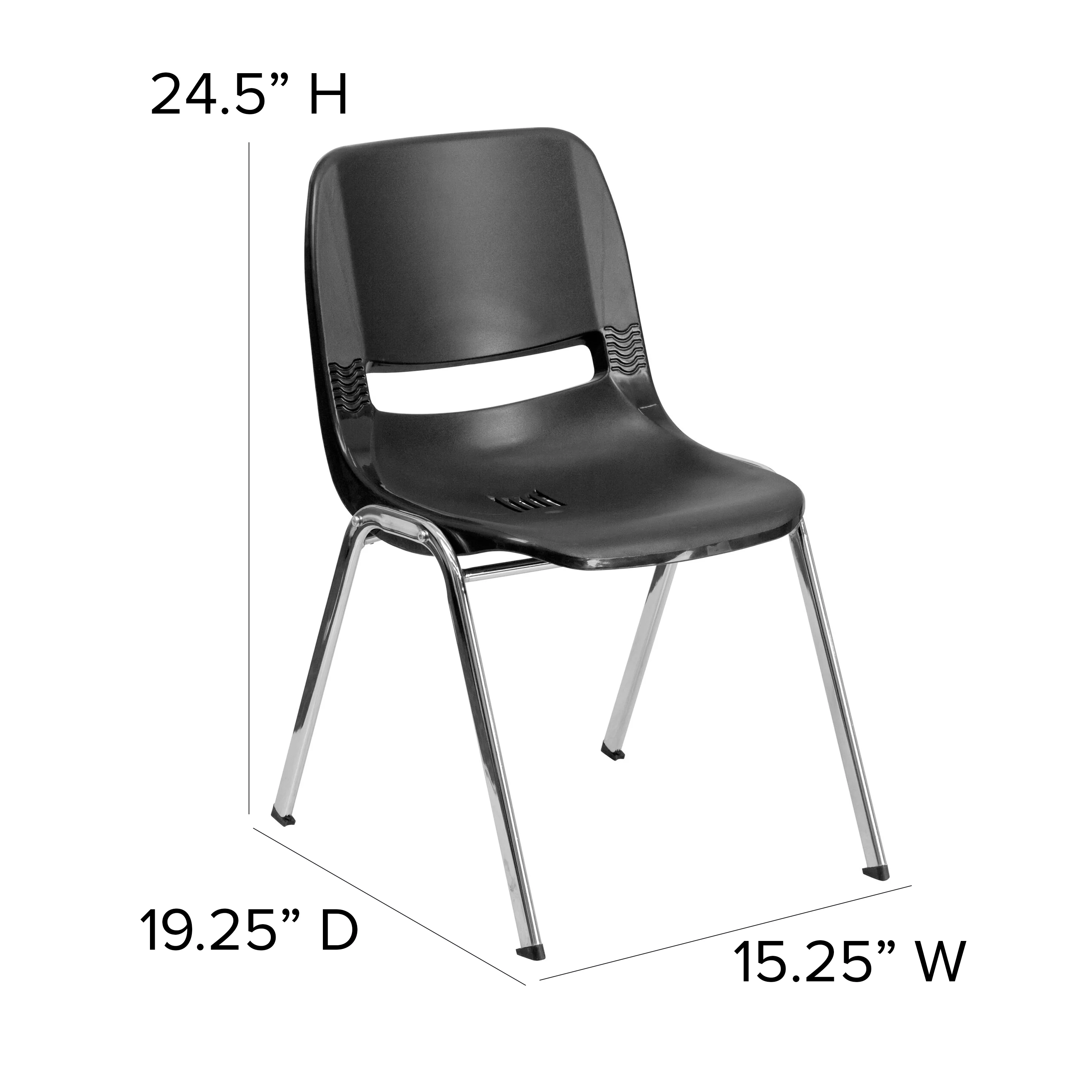 BizChair 440 lb. Capacity Kid's Black Ergonomic Shell Stack Chair with Chrome Frame and 14