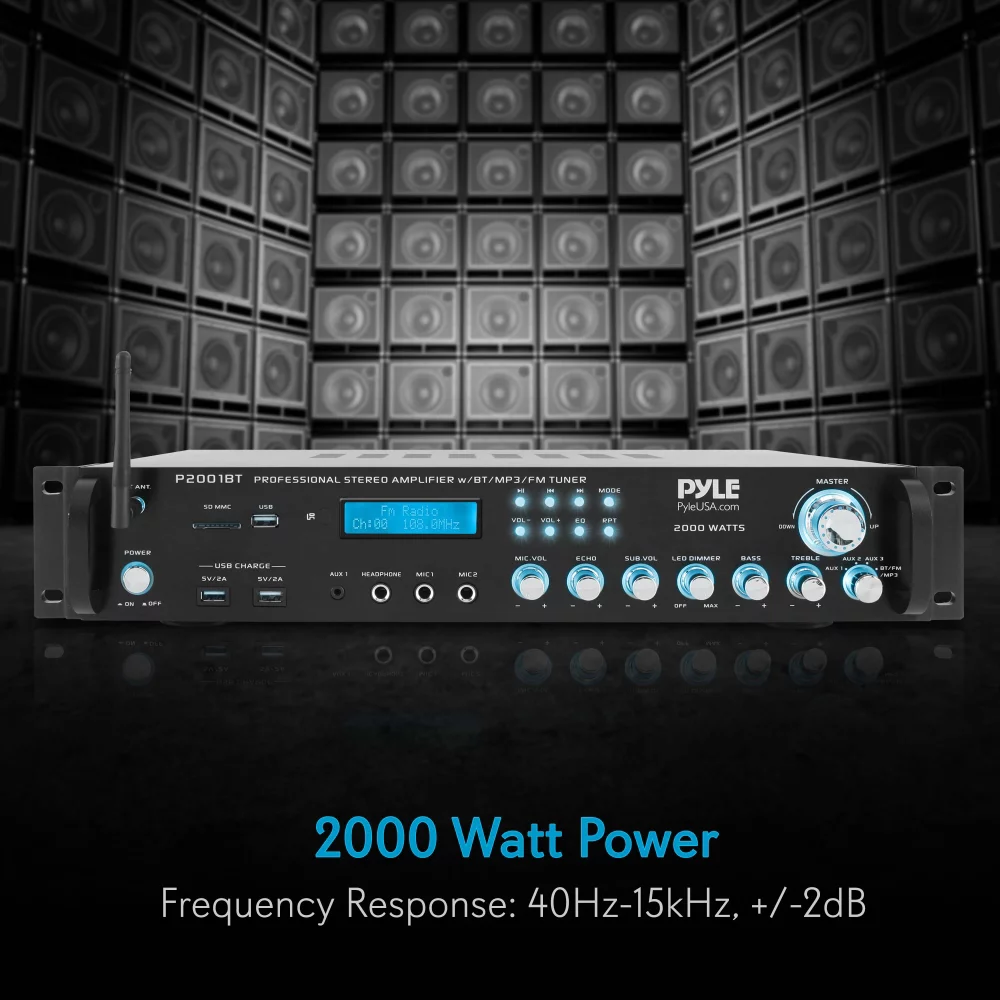 Pyle 2,000 Watt Multi Channel Bluetooth Home Theater Hybrid Amplifier Receiver