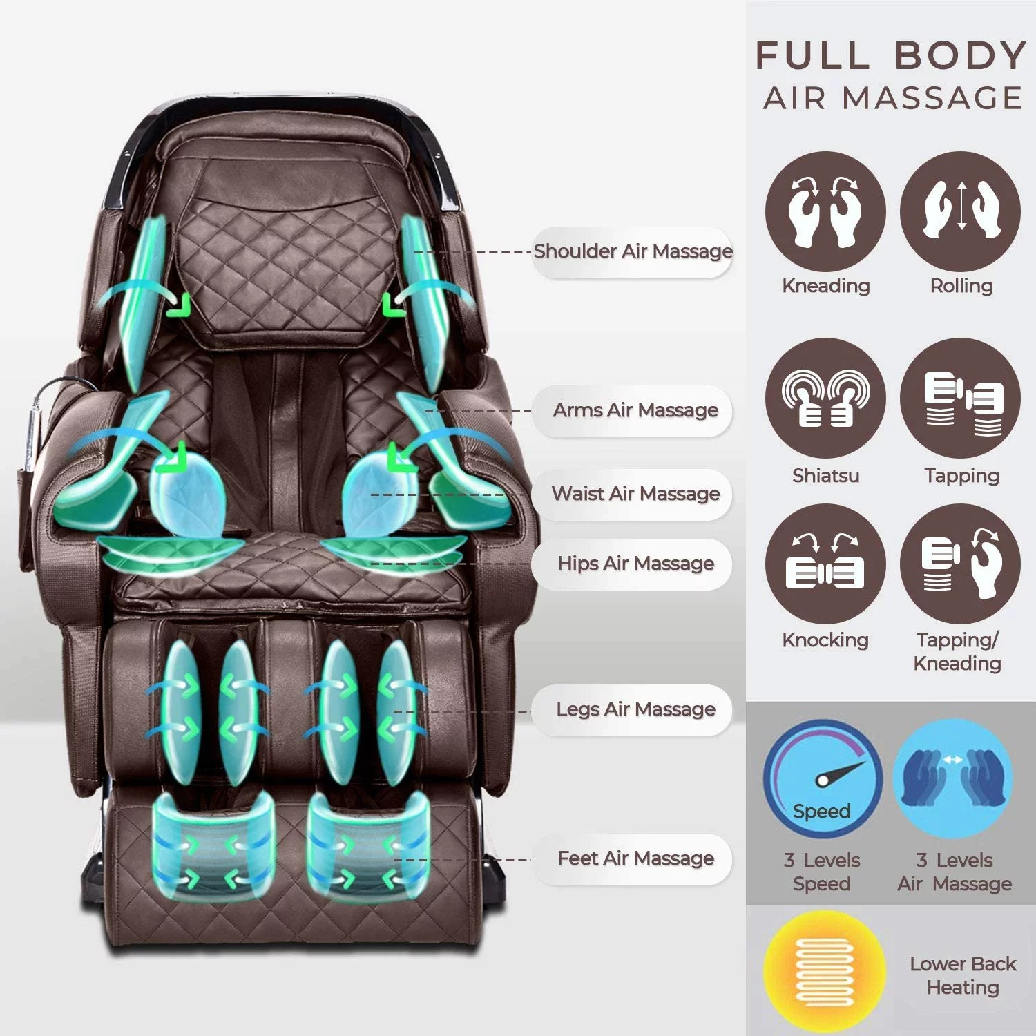 Massage Chair, Electric Full Body Zero Gravity Shiatsu Massage Chair Recliner with Heating Back, Bluetooth,Foot Roller and Air Massage System for Home Office(Brown)