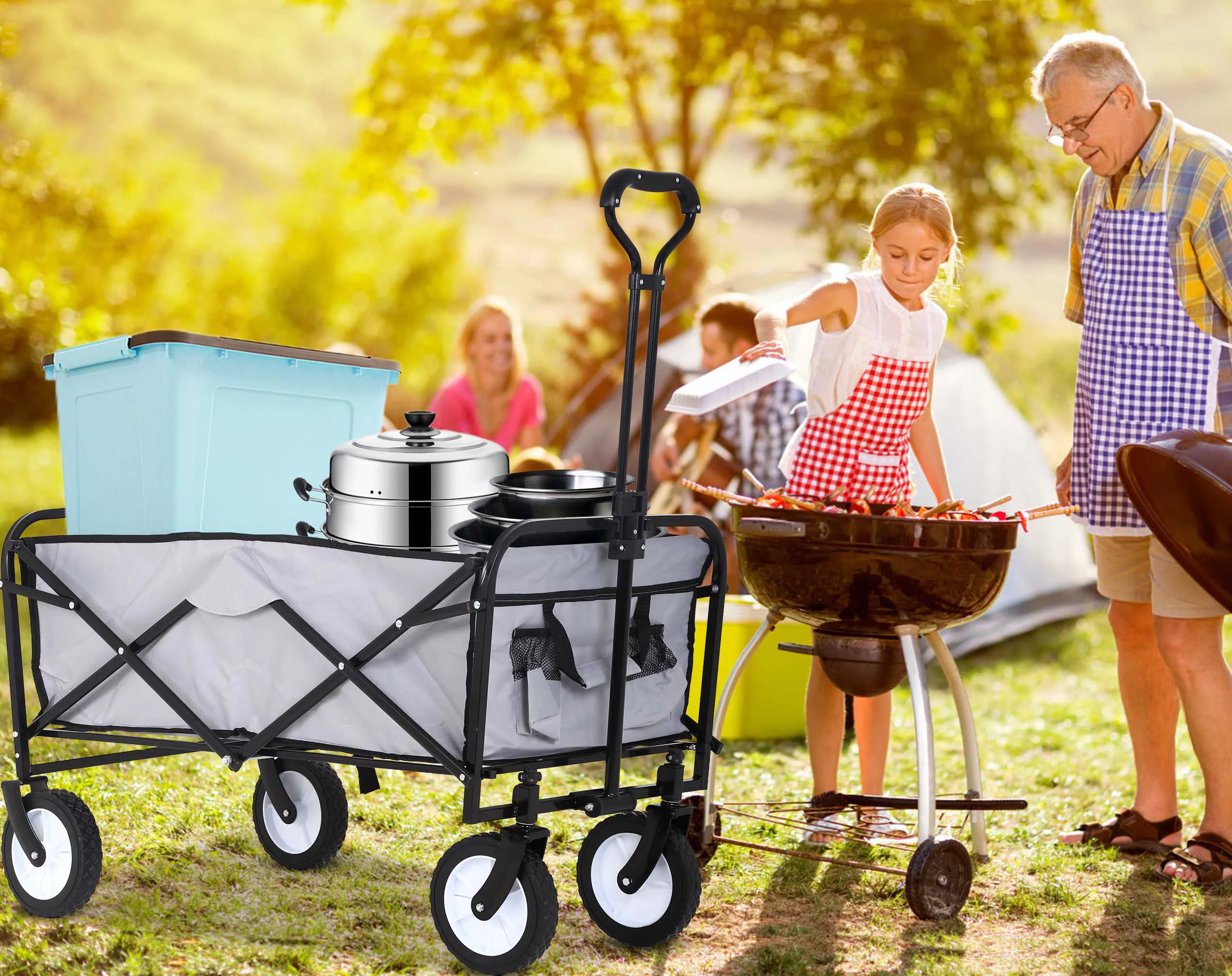 CL.HPAHKL Collapsible Wagon Foldable Wagon Garden Cart Heavy Duty Utility Foldable Wagons Carts with Wheels, Folding Beach Wagon Grocery Wagon for Camping Garden Shopping Sports Outdoor Use,