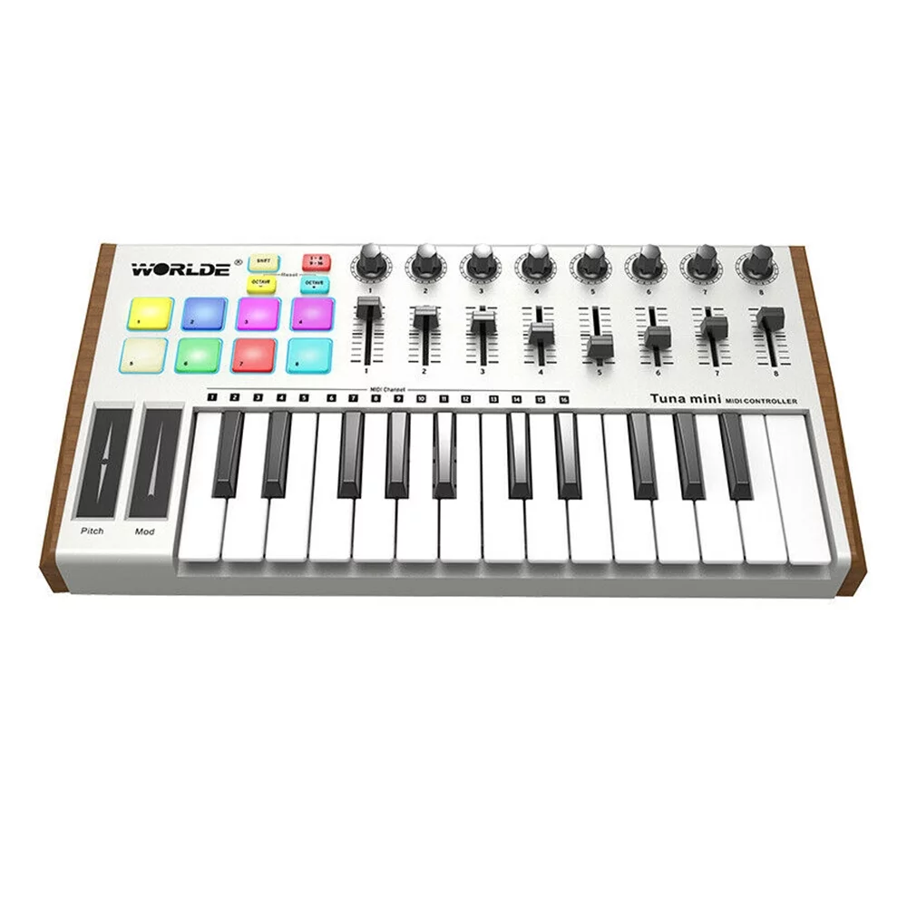 TUNA  Ultra-Portable 25-Key USB MIDI Keyboard Controller 8  Backlit Trigger Pads with 6.35mm Pedal Jack