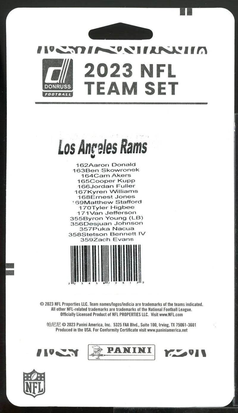 2023 Donruss Los Angeles Rams NFL Team Collection Hanger Set