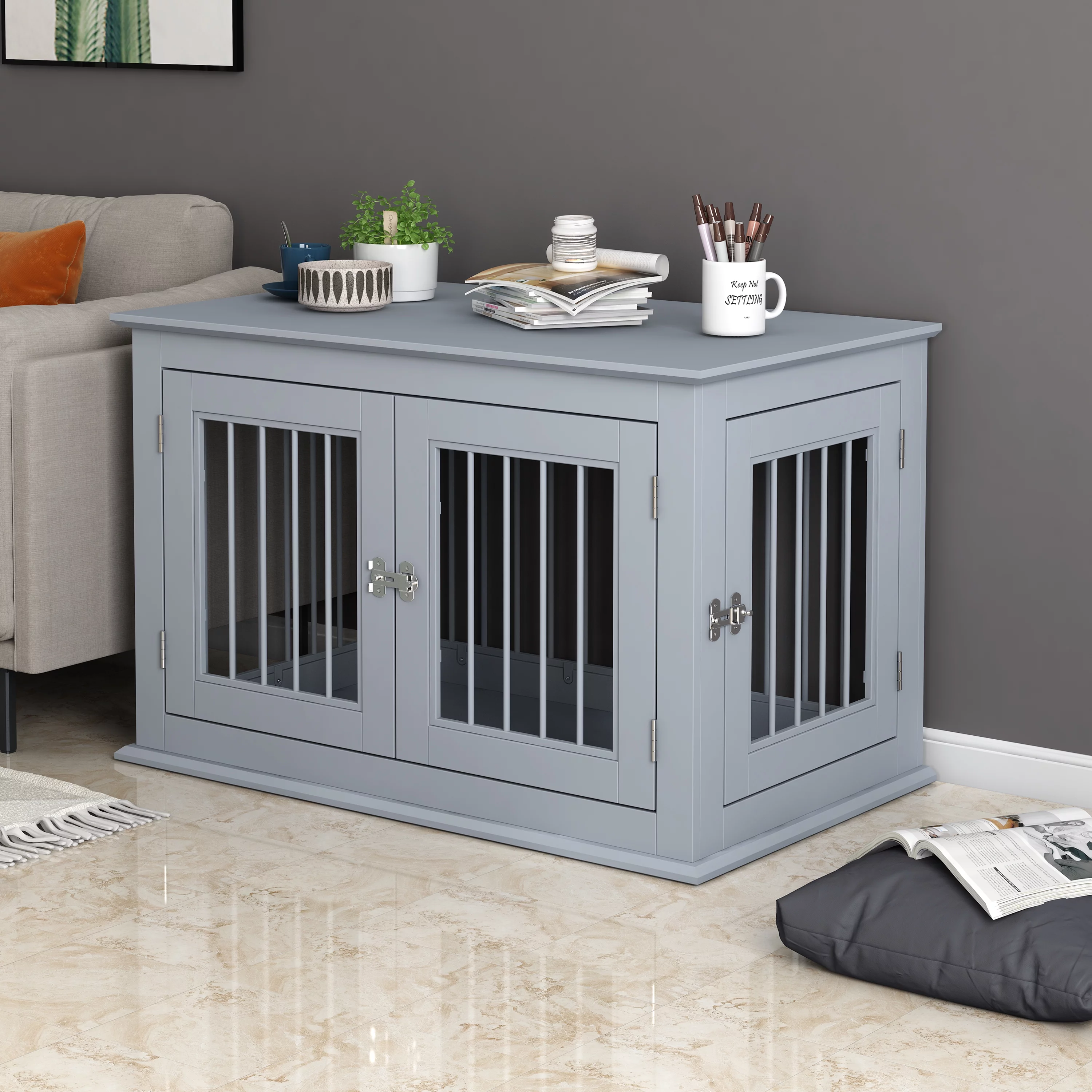 Jolly Jaunts Dog Crate Furniture, Dual Door Access Indoor Heavy Duty Dog Crate,  Iron Pipe vents design Dog Crate End Table Pet Kennels for Dogs, cats and small animals