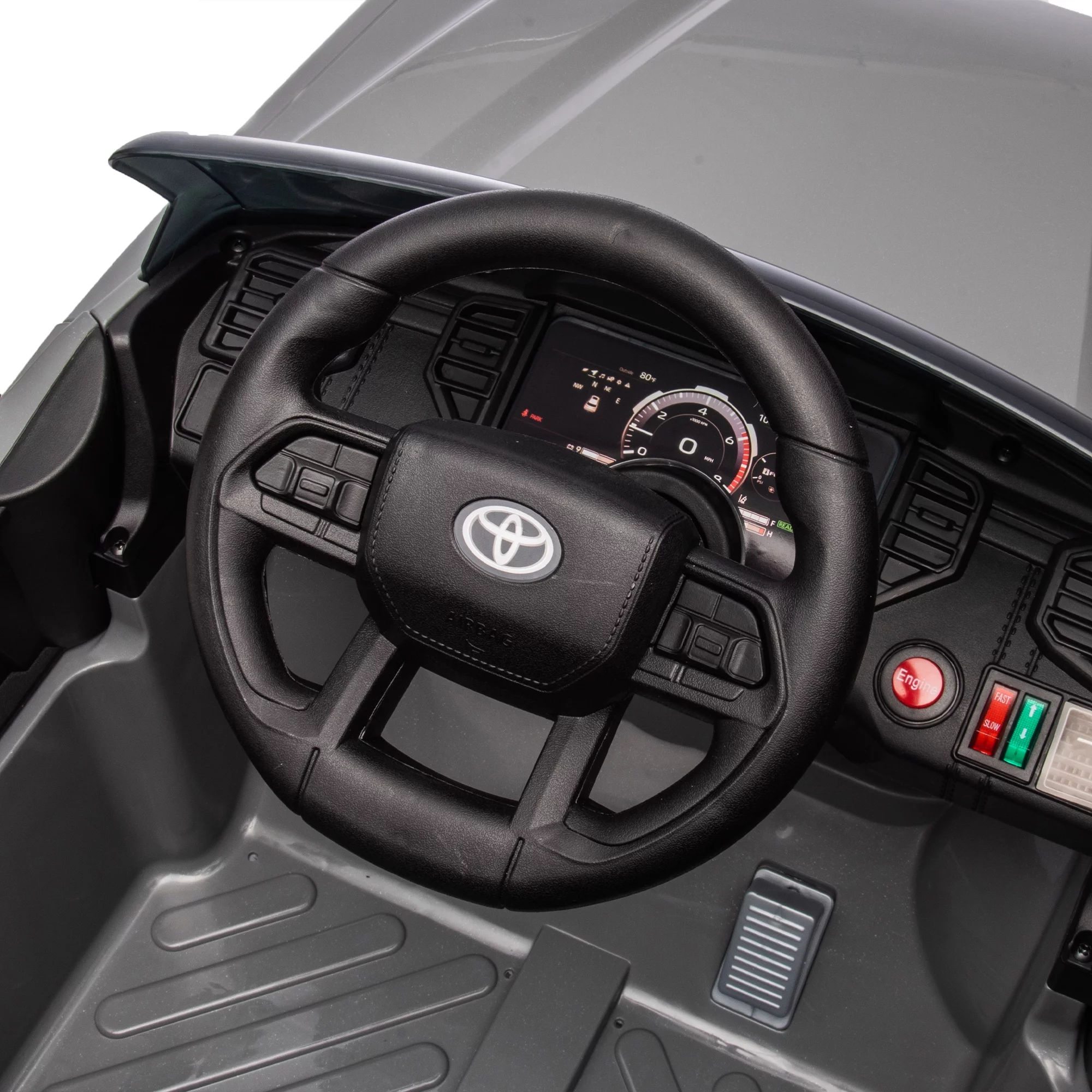 Pouseayar 12V Kids Ride on Truck, Battery Powered Electric Vehicle Toy w/Parent Remote Control, 3 Speed, Spring Suspension, LED Lights, Music, Gray