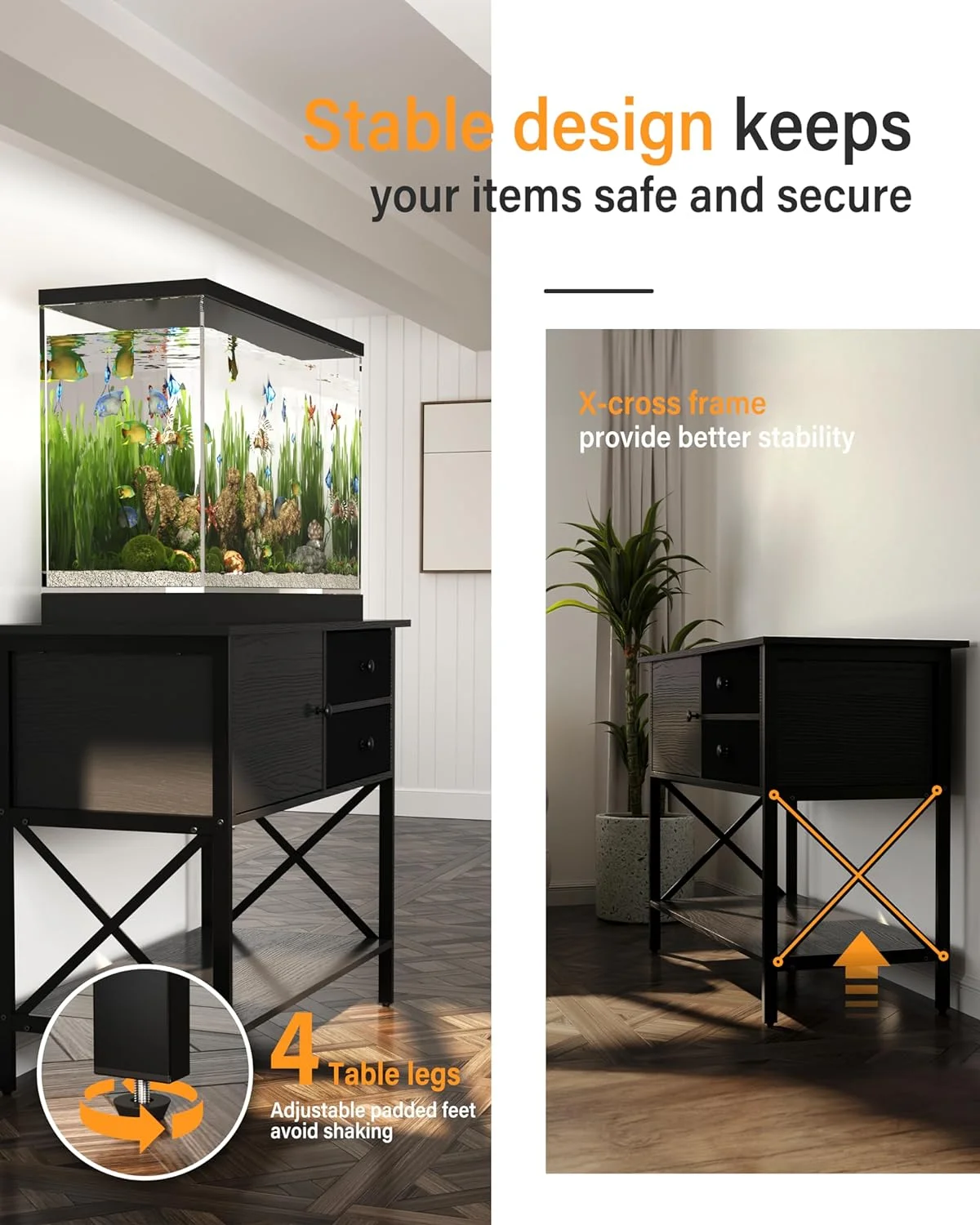 ZEKOO 40 Gallon Aquarium Stand,Metal Fish Tank Stand With Drawers