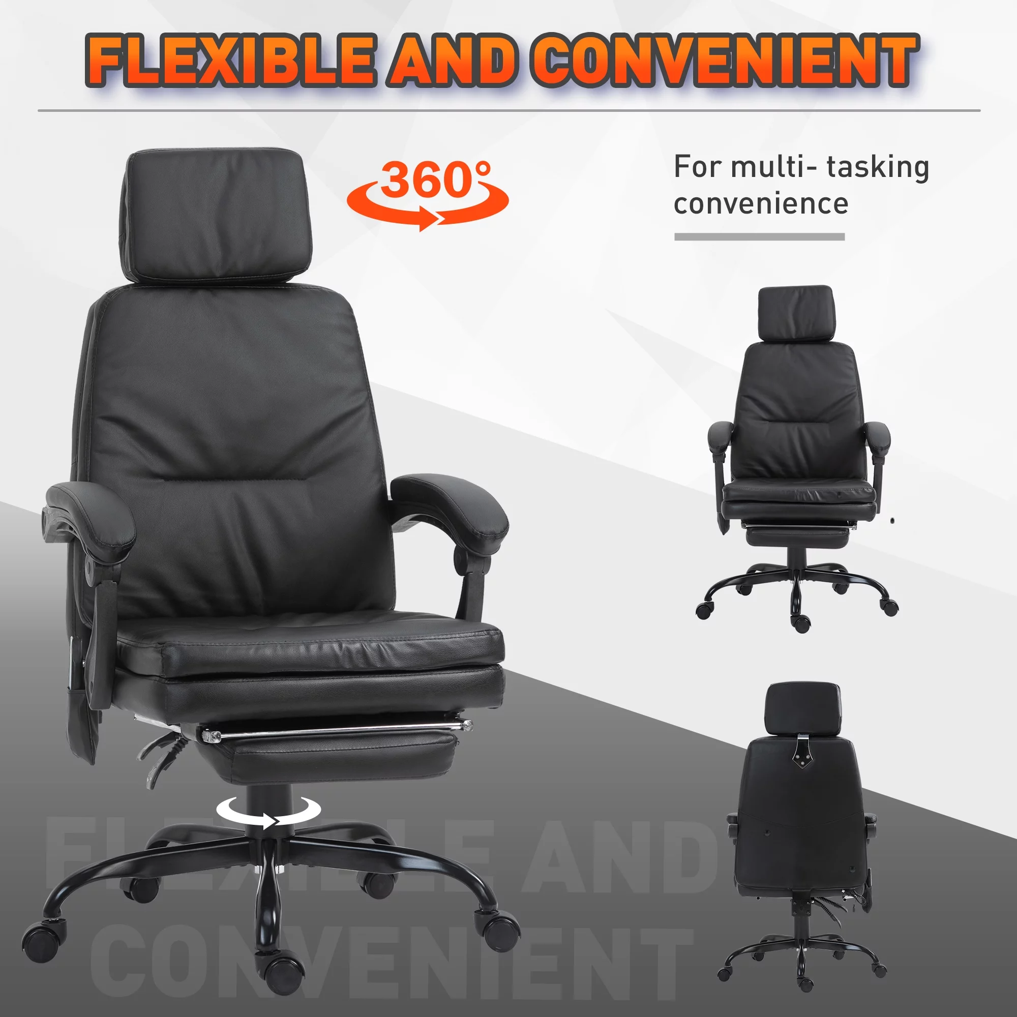 Vinsetto 6-Point Vibration Massage Office Chair Faux Leather w/ Wheel, Black