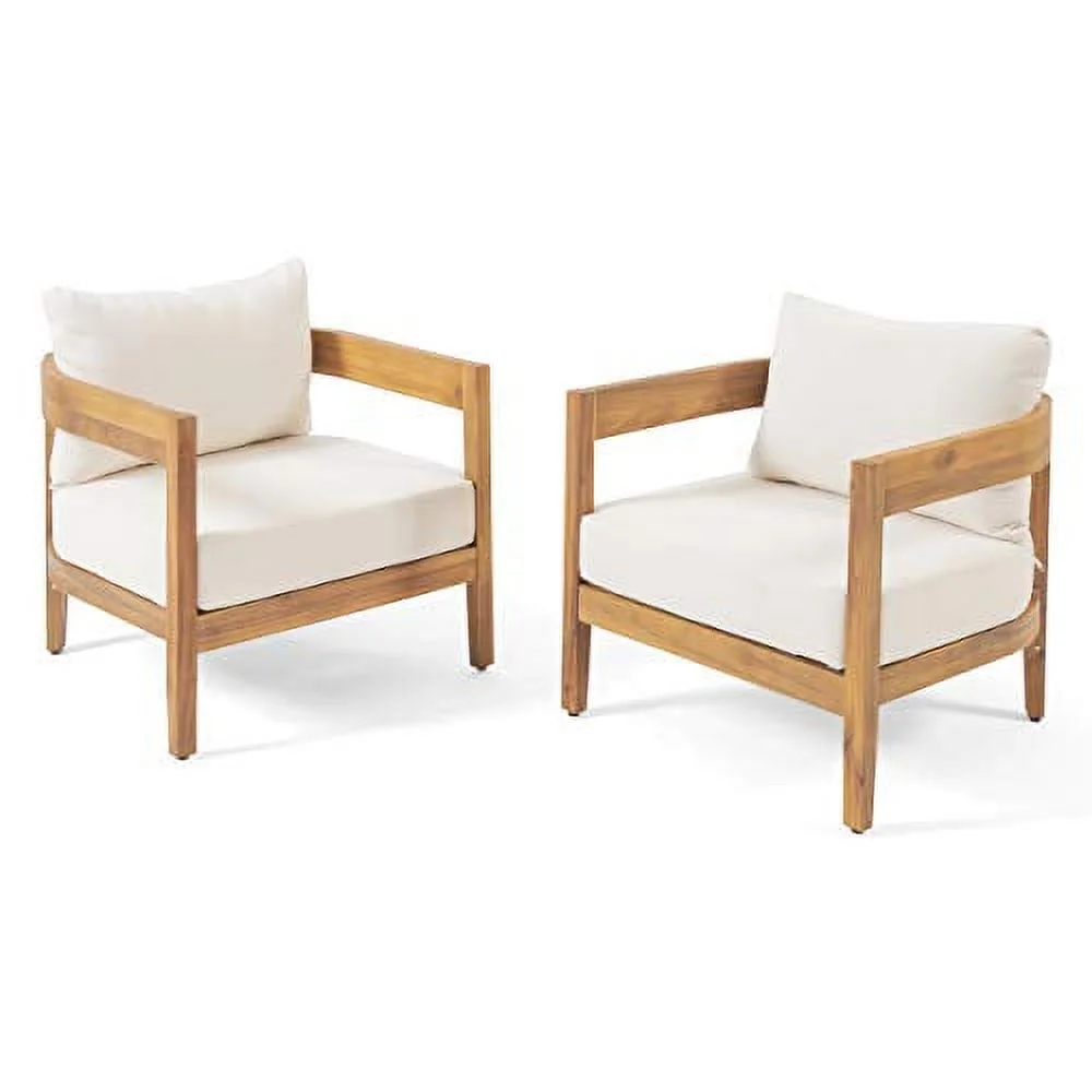 Christopher Knight Home, Alfy Outdoor Club Chair with Cushions (Set of 2), Teak Finish, Beige