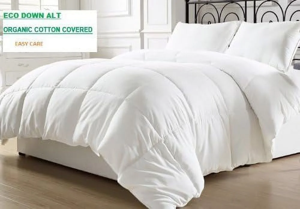 Organic Goose Down Alternative Comforter, Eco-Friendly, Non-Toxic White (Queen, Light Fill)