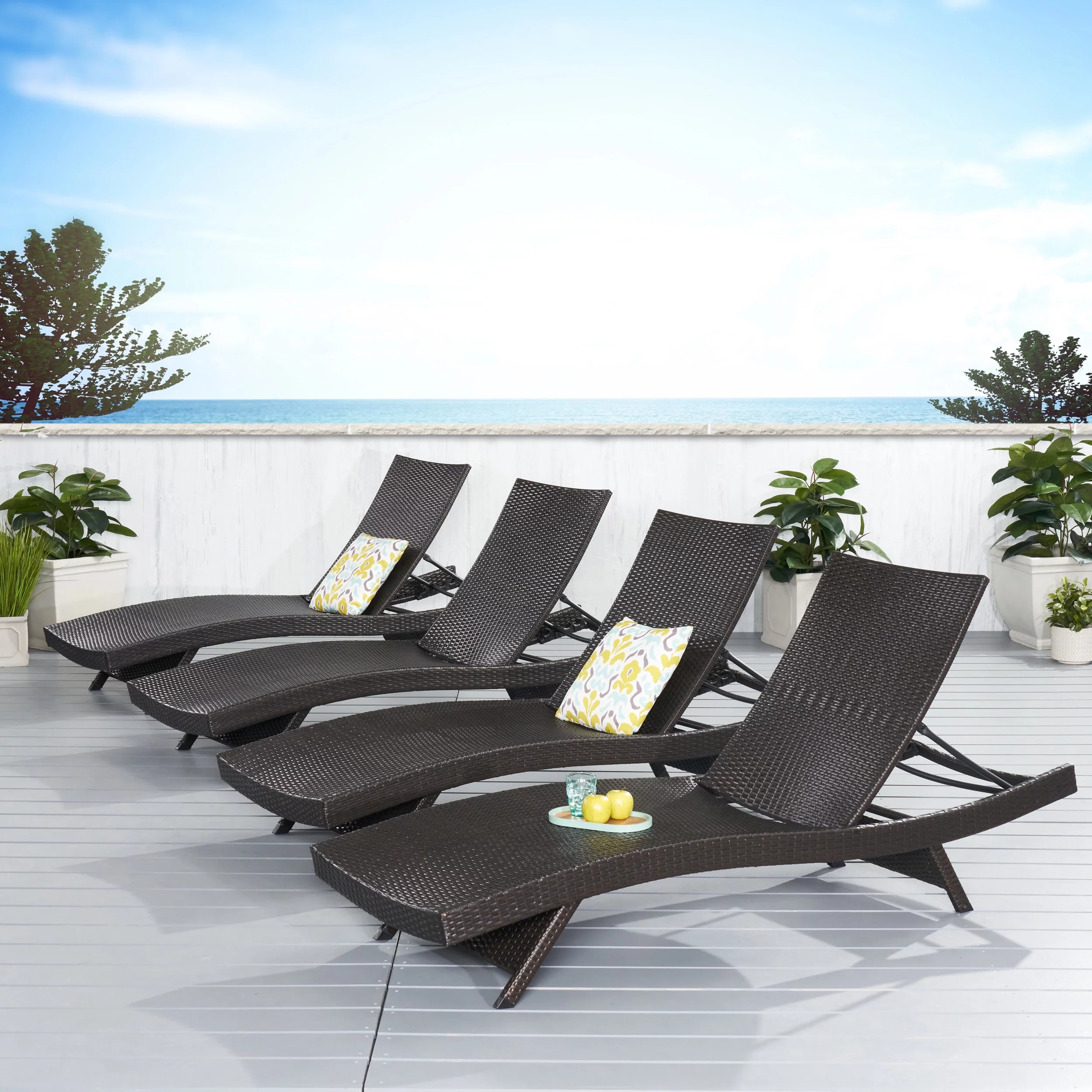 Outdoor Brown Wicker Lounge (Set of 4)