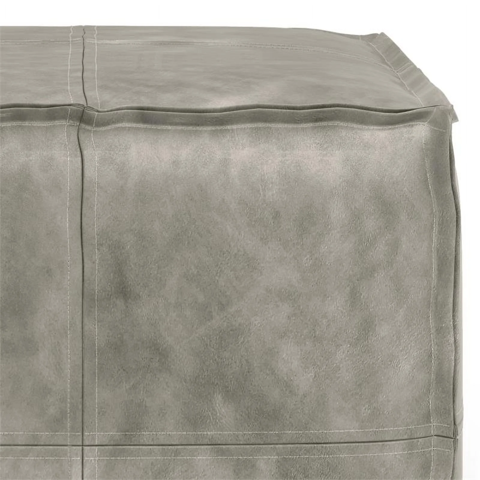 Trent Home Boho Square Pouf in Distressed Gray Faux Leather