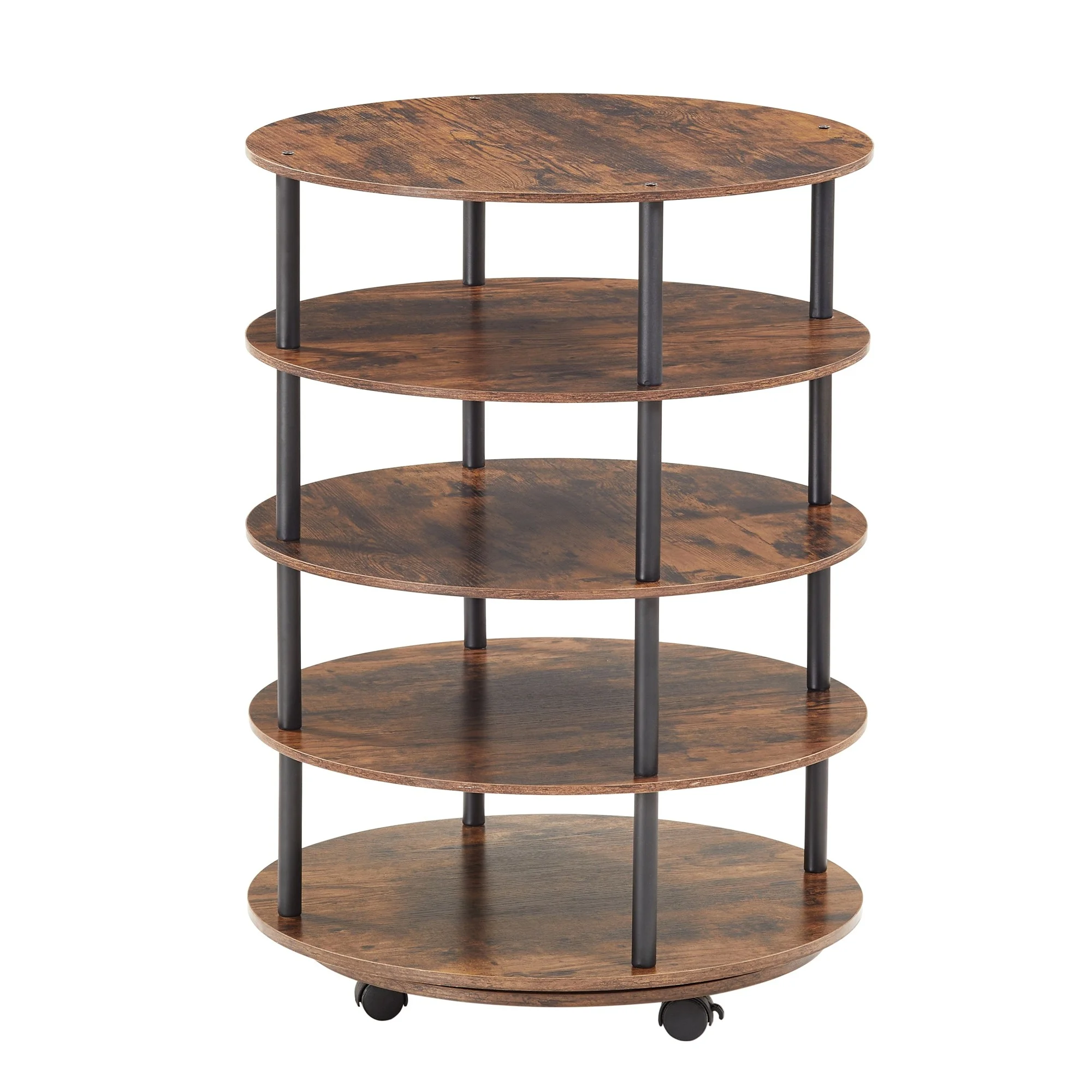 IbayNawi Wooden Rotating Shoe Rack Tower,4-Tier Round Revolving Shoe Rack with Wheels,for Living Room,Porch,Cloakroom,Malls and Shoe Stores