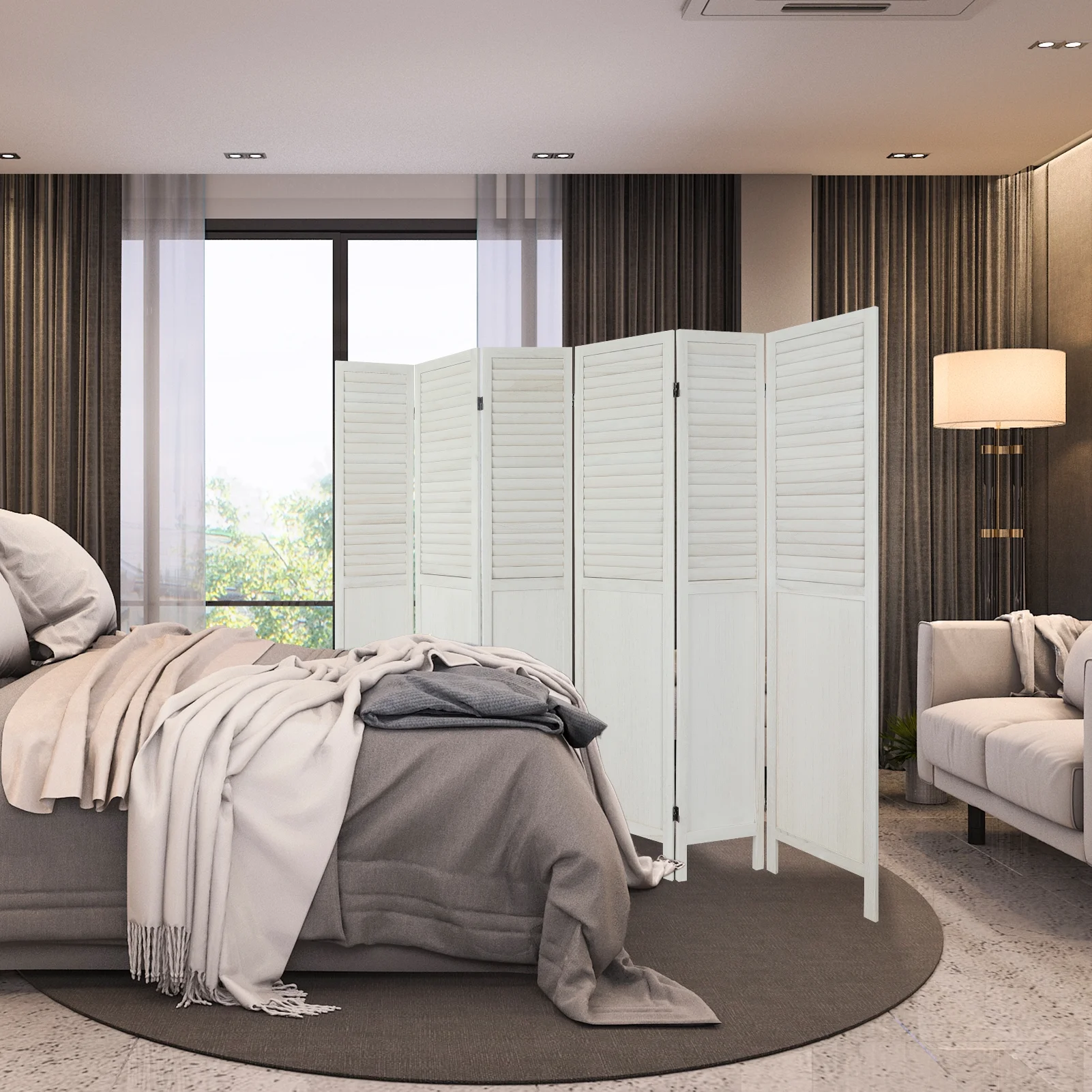 Fionafurn 6 Panel Room Divider with Chalkboard Panels Folding Partition Room Privacy Screen Fully Assembled, Natural