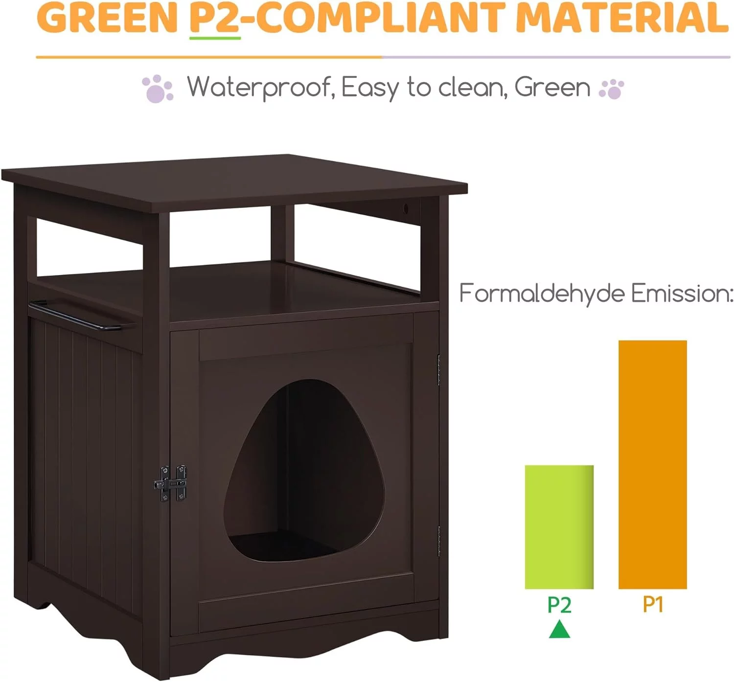 Cat Litter Box Enclosure, Hidden Cat Washroom Furniture, Lockable Pet Side Table with Wooden Structure Open Shelf, Decorative Pet House for Bathroom/Living Room Espresso
