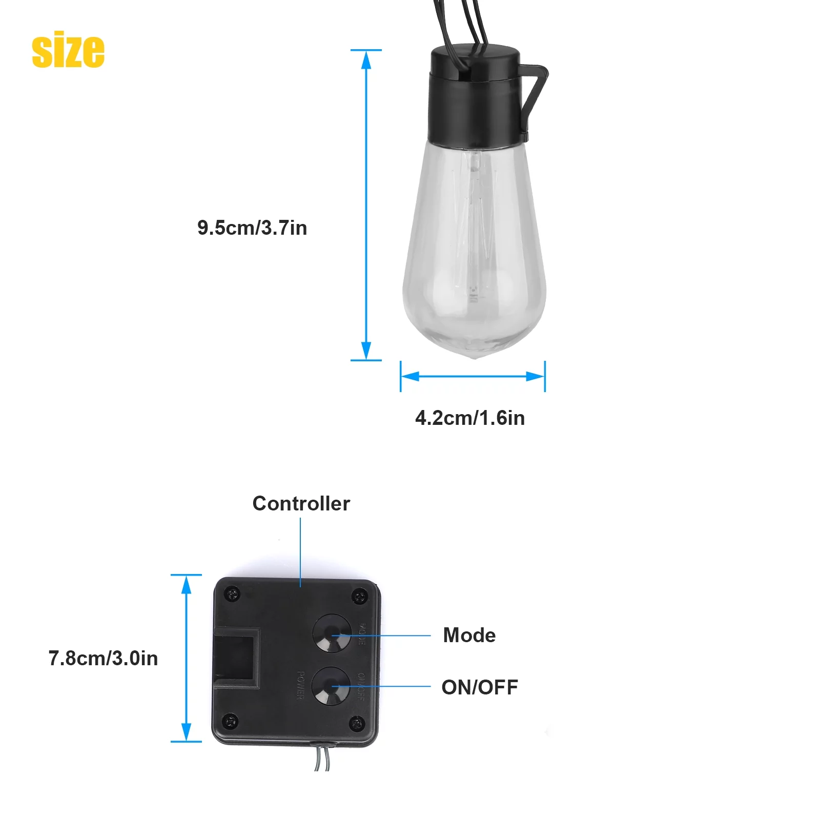 26ft Edison Lights Outdoor String with 20 Shatterproof Bulbs, TSV Waterproof LED Solar Hanging Ambience Light, for Yard Garden Patio Bistro, Warm White