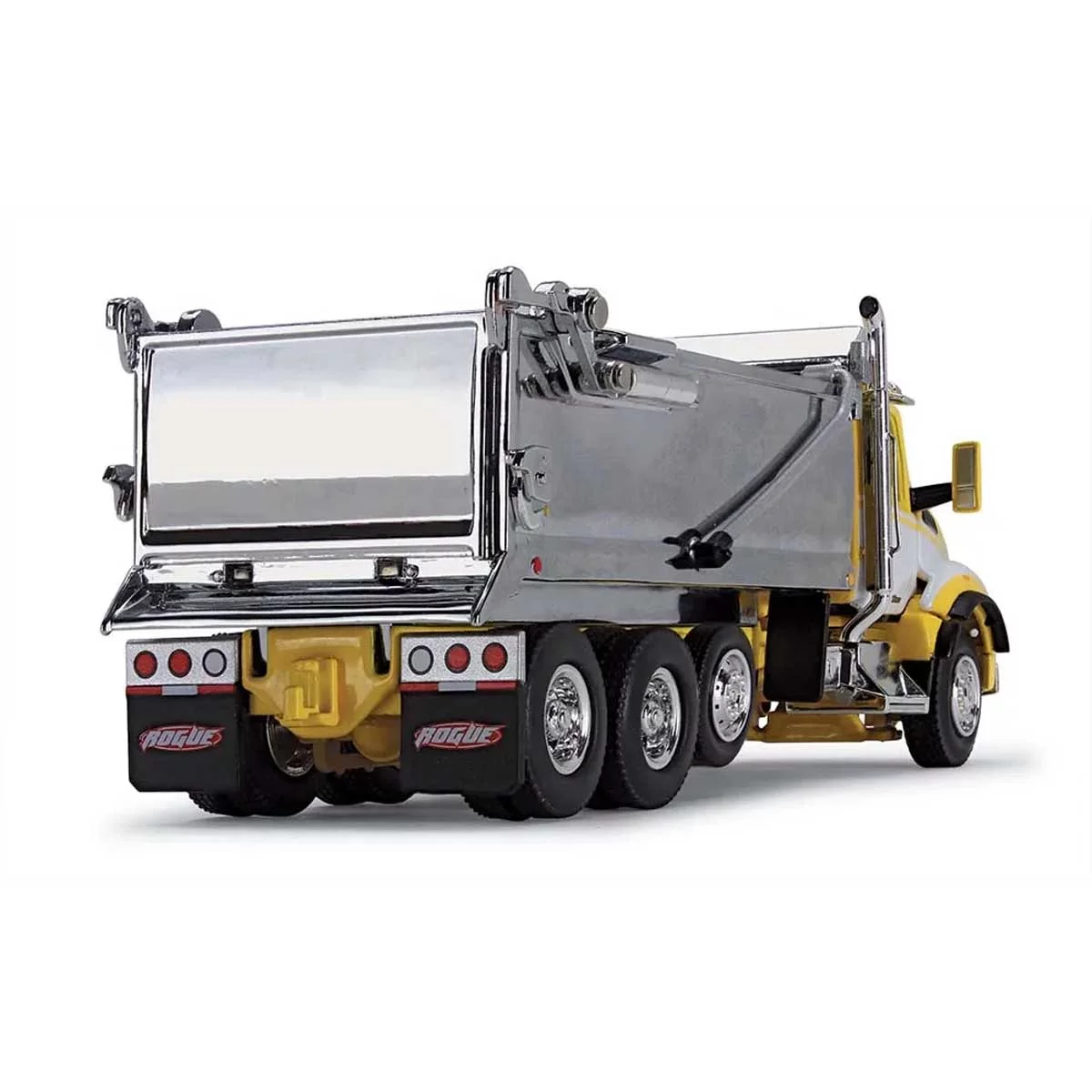 Kenworth T880 Day Cab with Rogue Transfer Dump Body Truck Yellow with White and Chrome 1/64 Diecast Model by DCP/First Gear