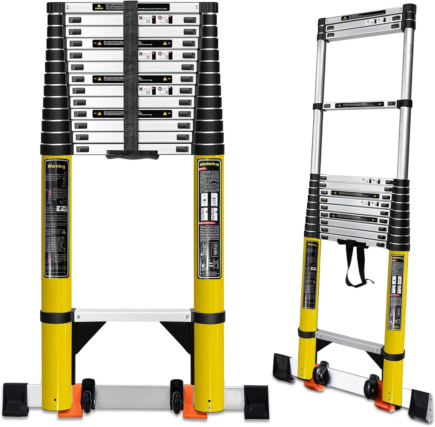 Telescoping Ladder 18Ft/5.6M Aluminum Extension Ladder W. Wheels & Nonslip Block Compact Portable Collapsible Ladder For Home Outdoor Industrial,Load Up 330 Lb,Fit In Car Trunk