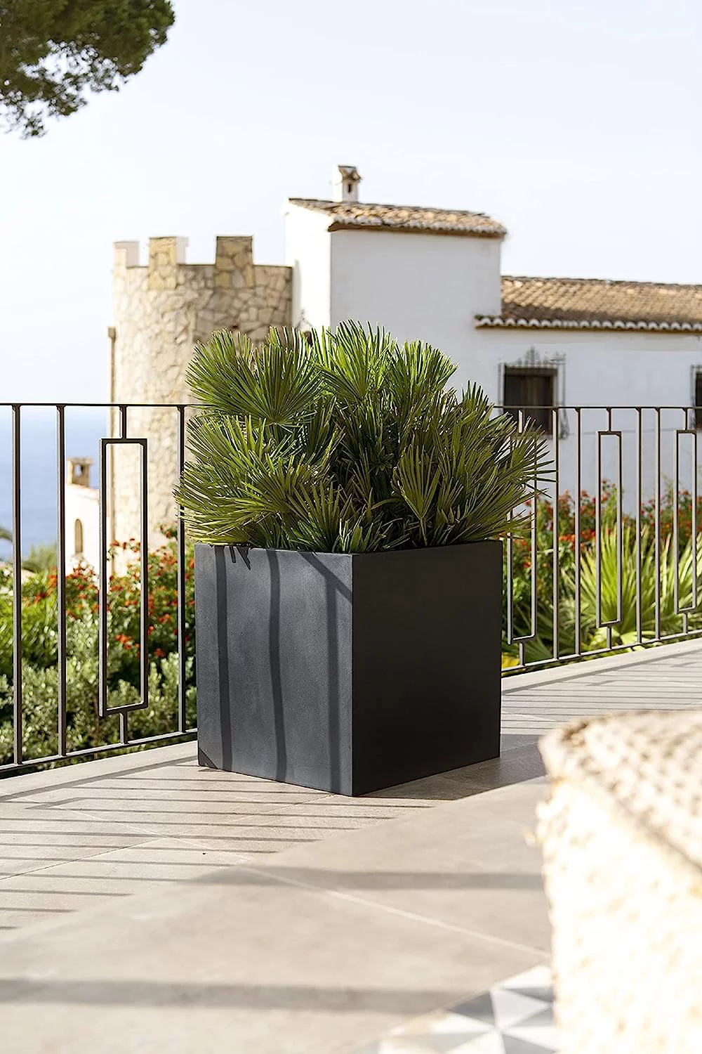 Modern Fiberstone Cube Planter Black Indoor Outdoor - 12