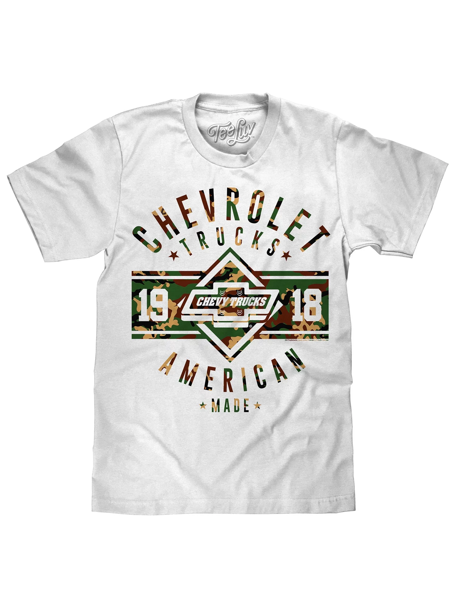 Tee Luv Men's Chevrolet Trucks American Made 1918 Camo Logo Shirt (3XL)