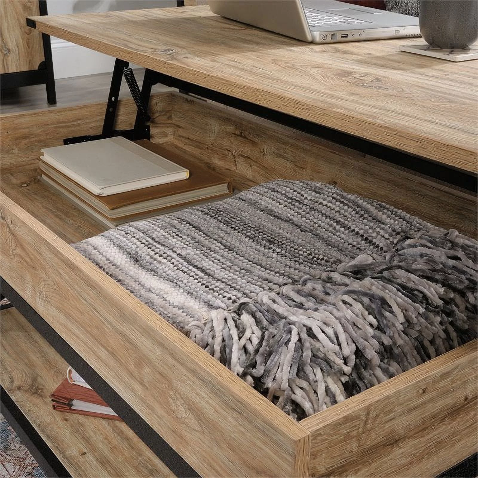 Pemberly Row Wood and Metal Lift-Top Coffee Table in Milled Mesquite