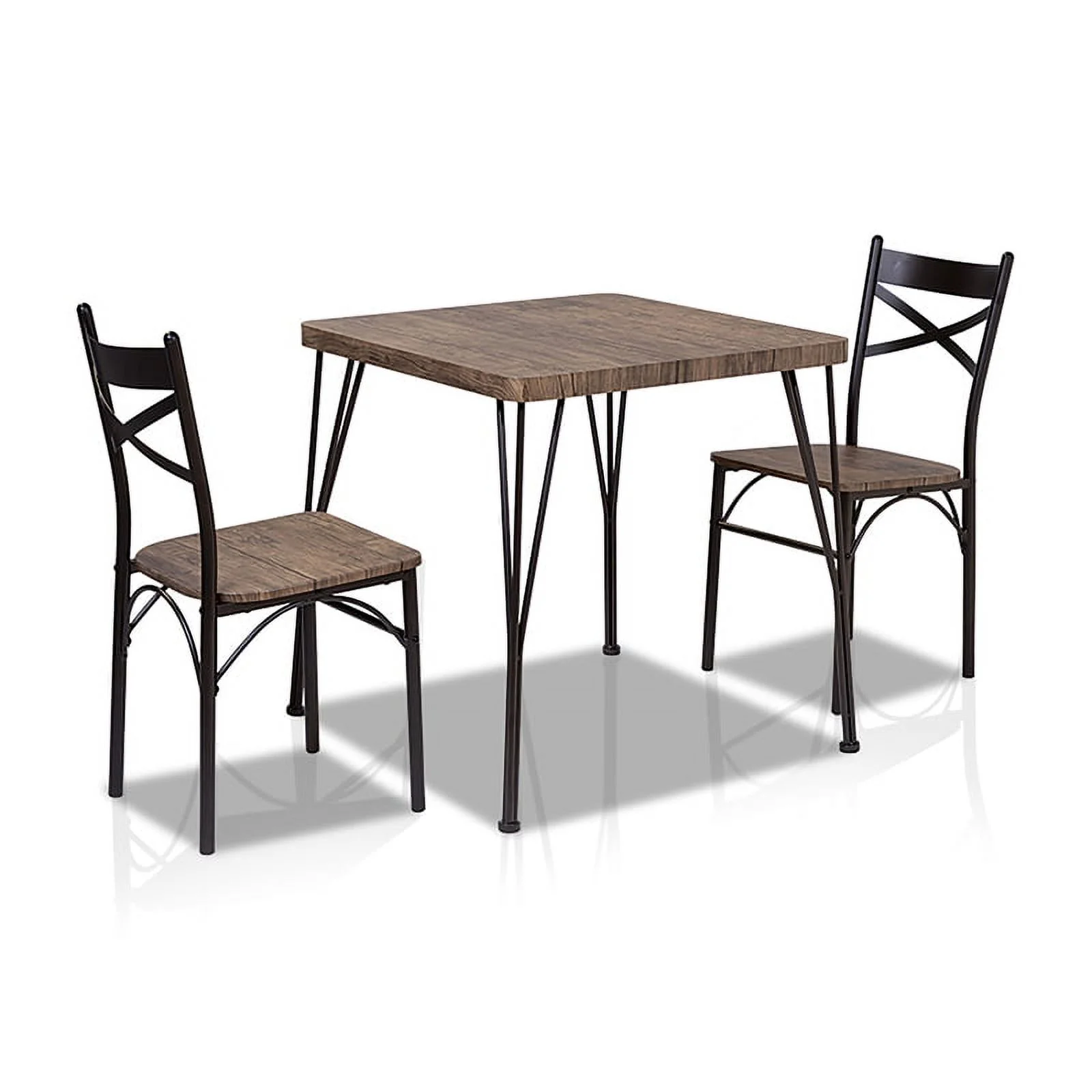 Furniture of America Kelle Transitional Metal 3-Piece Dining Set in Brown
