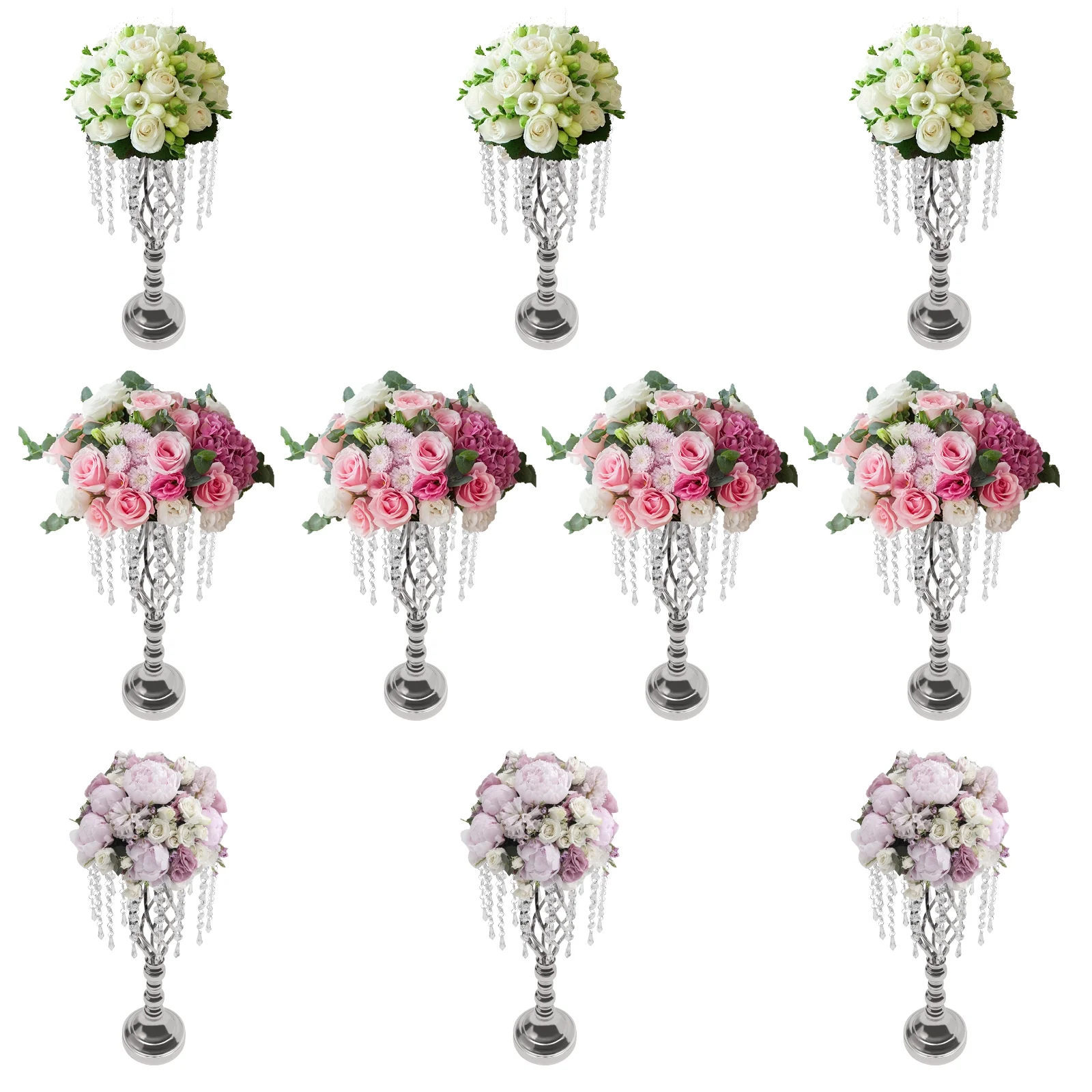 Miumaeov 10pcs Crystal Flower Vase Wedding Table Centerpieces Flower Stand 21.7inch Tall