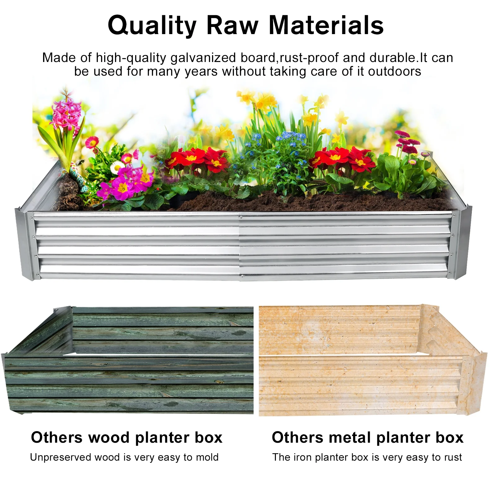 iRerts Galvanized Raised Garden Bed, 5x3x1ft Garden Planter Boxes, Metal Raised Garden Bed Herb Planter Box, Planter Raised Garden Boxes Outdoor for Vegetables Flower Herb, Silver