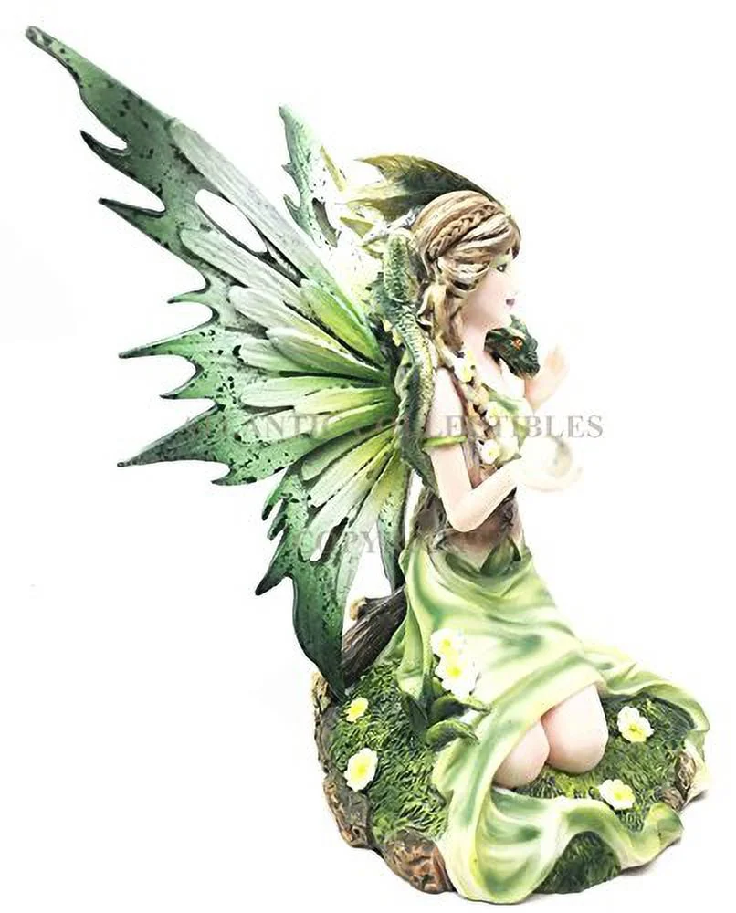 Beautiful Earth Gaia Fairy Goddess With Moss Jade Dragon Figurine Meadows of Fae Garden Collector Sculpture Statue