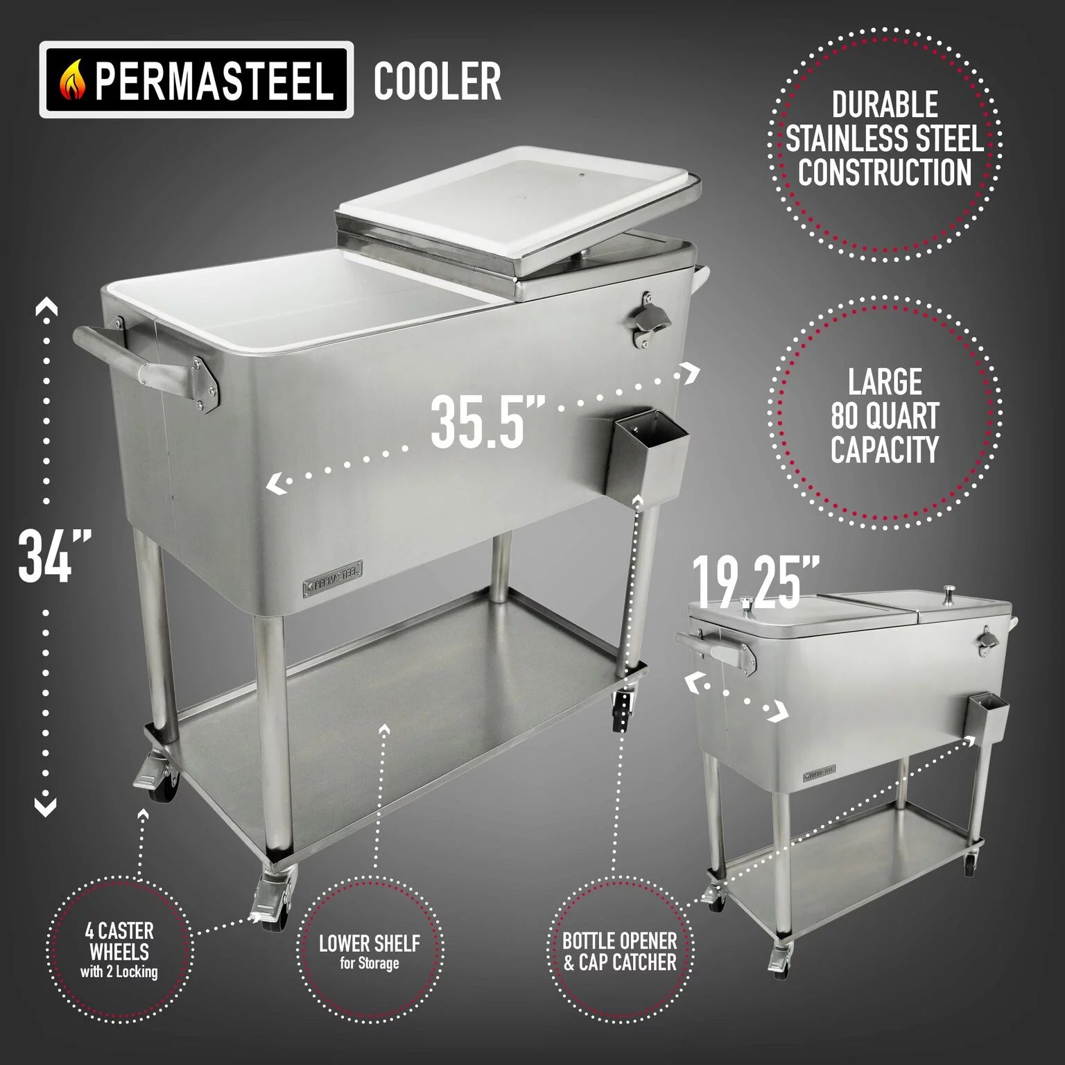 Permasteel 80 Qt. Stainless Steel Patio Cooler