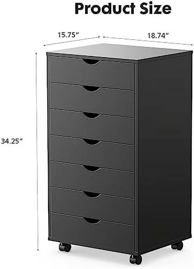 TQNJYGX 7 Drawer Chest -  Cabinets with Wheels Dressers Wood Dresser Cabinet Mobile Organizer Drawers for Office (White)