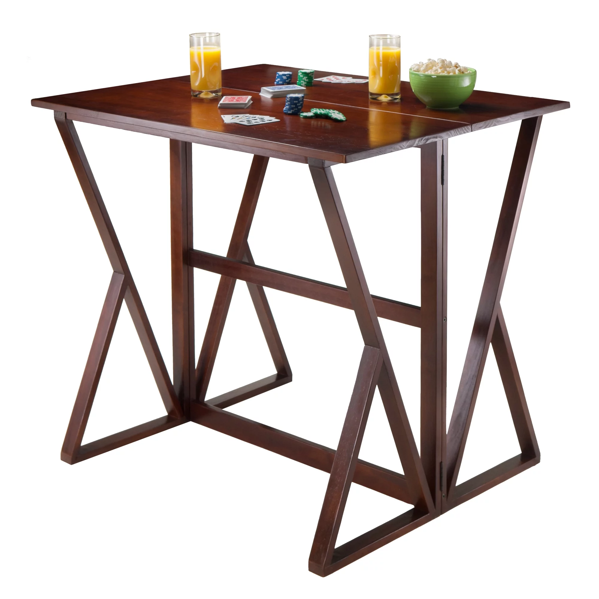 Winsome Wood Harrington 3-Pc Set, Drop Leaf Table & 2 Cushion Saddle Seat Counter Stools, Walnut Finish