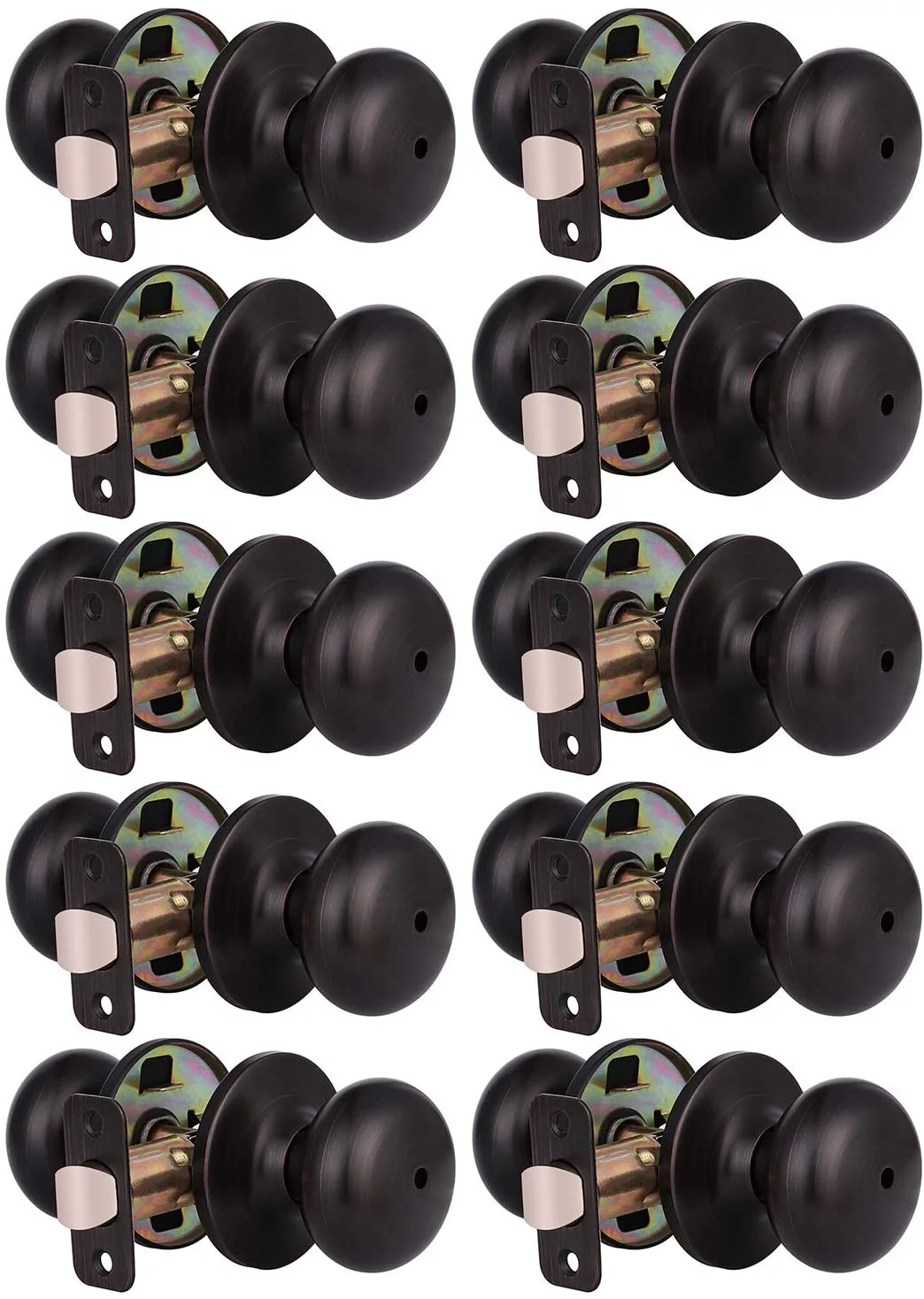 KNOBWELL 10 Pack Privacy Door Knob Bedroom Door Knob Keyless Door Knob, Round Knob Set, Oil Rubbed Bronze Finish, Interior Door Knobs 10 Pack Privacy Lock