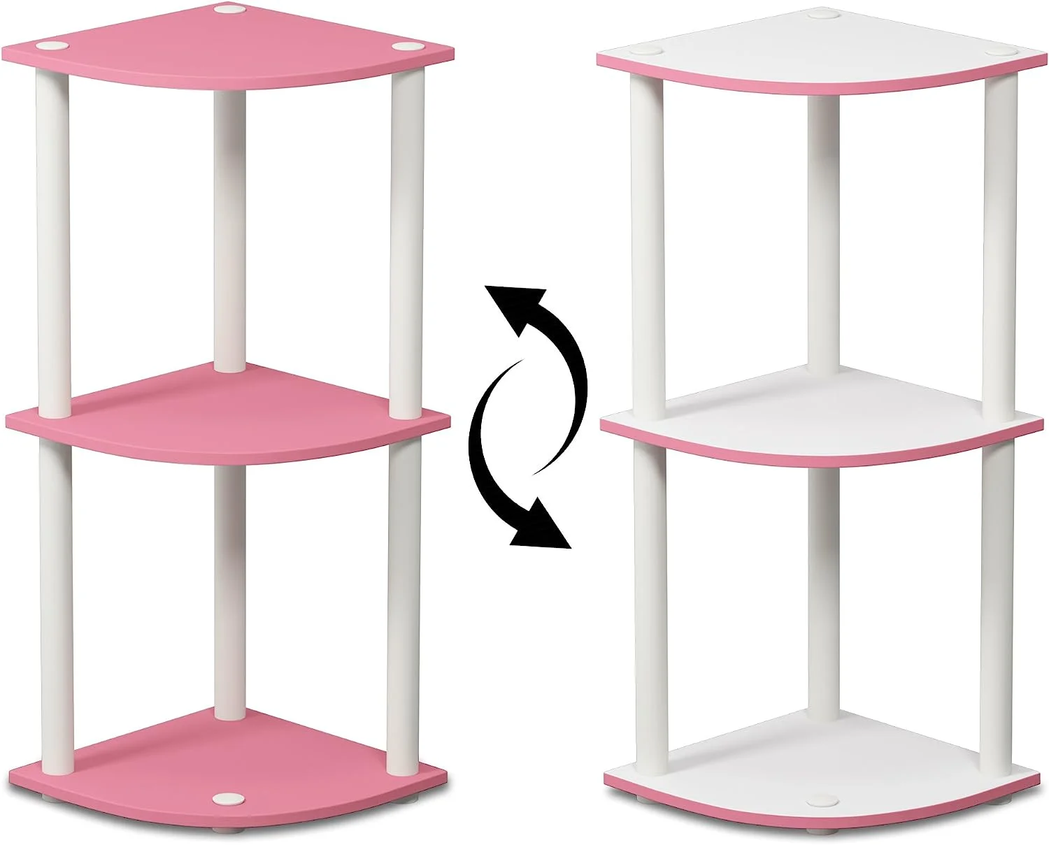 Furinno 11.6 W x 11.6 D x 29.6 H 3-Shelf Decorative Shelves, Pink and White