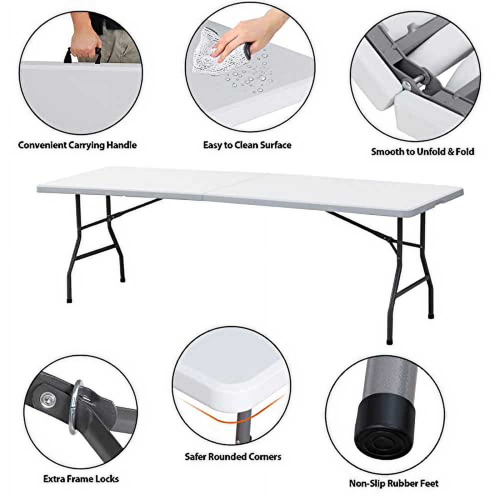 Plastic Folding Table, Portable Indoor Outdoor Heavy Duty Utility Table for Game Puzzles Crafting Picnic Camping Dining Party, White (8 FT)