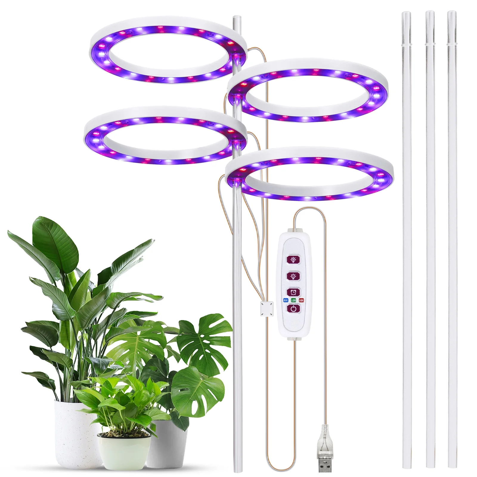 Spirastell Grow Light,80LED 4000K USB Timer 5 Dimmable Bonsai/Small Heads 6.2W 301.7lm 4.8W 50.48lm 40+40LED Powered Timer 5 Heads 4.8W 50.48lm 6.2W 301.7lm 80LED 301.7lm 80LED 4000K Indoor 4 Heads