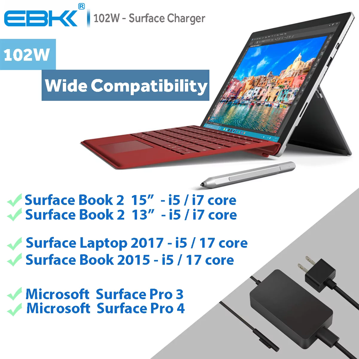 15V 6.33A 102W Power Supply Charger for Surface Book 2 Enhanced Edition i7 15V 4A 65W Surface Book Pro 4 Laptop for Microsoft 1798 1706