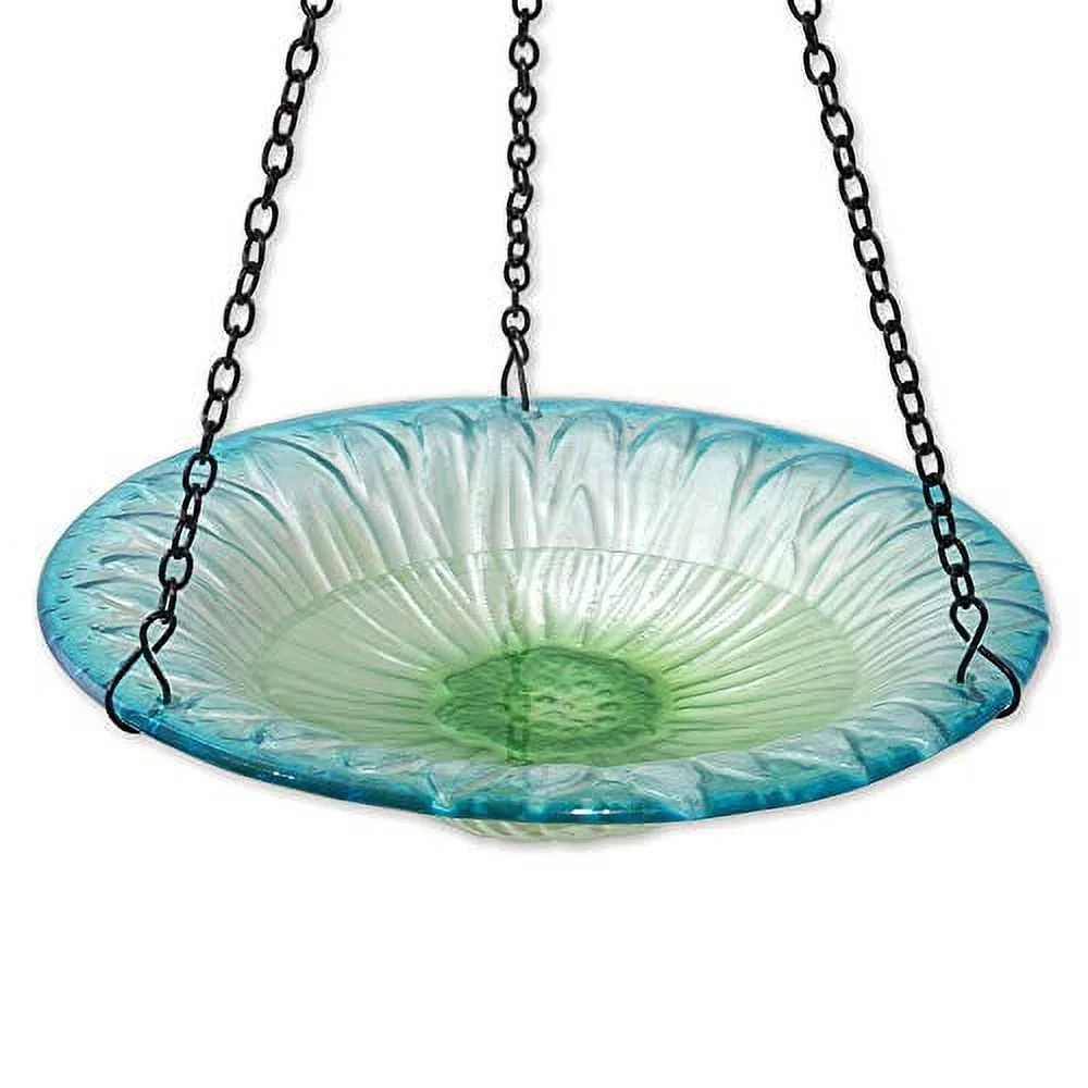 Bits and Pieces Hanging Flower Petal Birdbath Glass Flower Hanging Birdbath and Feeder Outdoor Décor