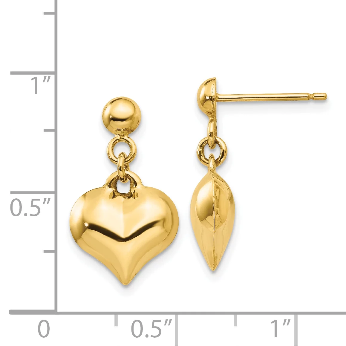 Primal Gold 14 Karat Yellow Gold Polished Puffed Heart Dangle Post Earrings
