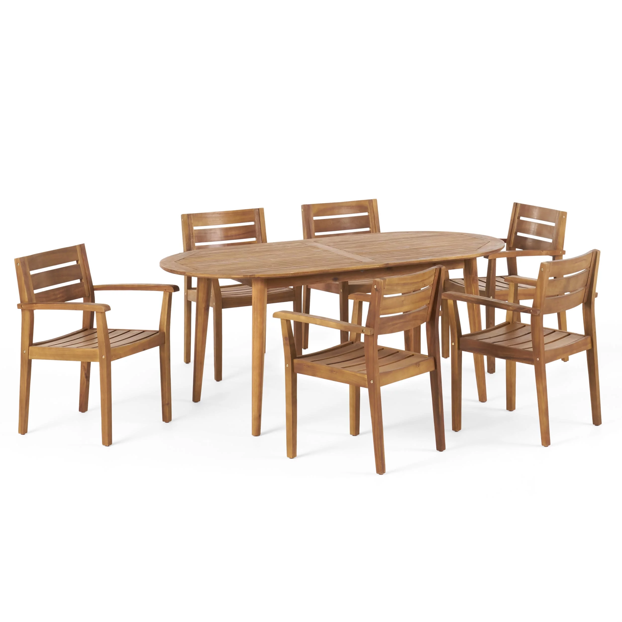 GDF Studio Elkins Outdoor Acacia Wood 7 Piece Dining Set, Teak