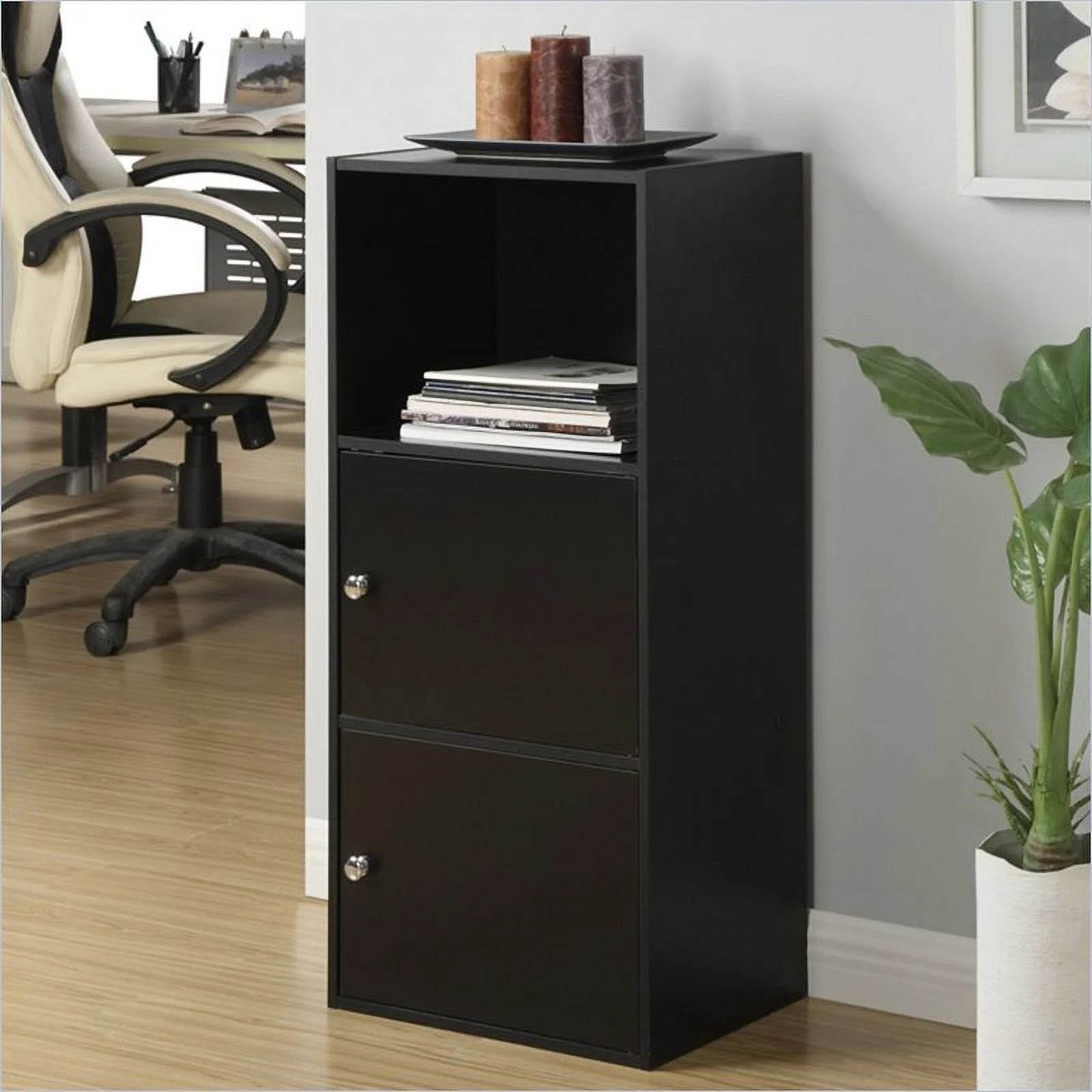 Pemberly Row Contemporary 2 Door Cabinet in Black Wood Finish