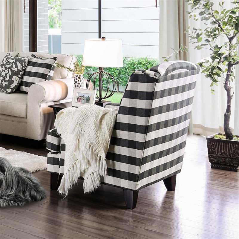Furniture of America Barol Chenille Striped Accent Chair in Ivory and Black