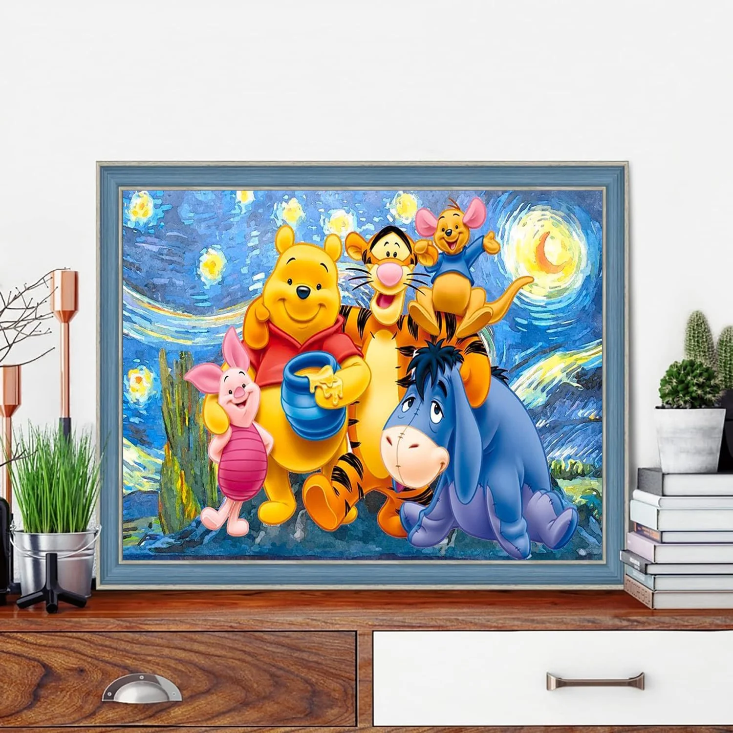 DIY 5D Diamond Painting Kit for Adult Kids Beginner, Winnie the Pooh Full Drill Round Diamond Embroidery Arts Painting by Number Kit for Relaxation, Home Wall Decor Gift 12x16 inch