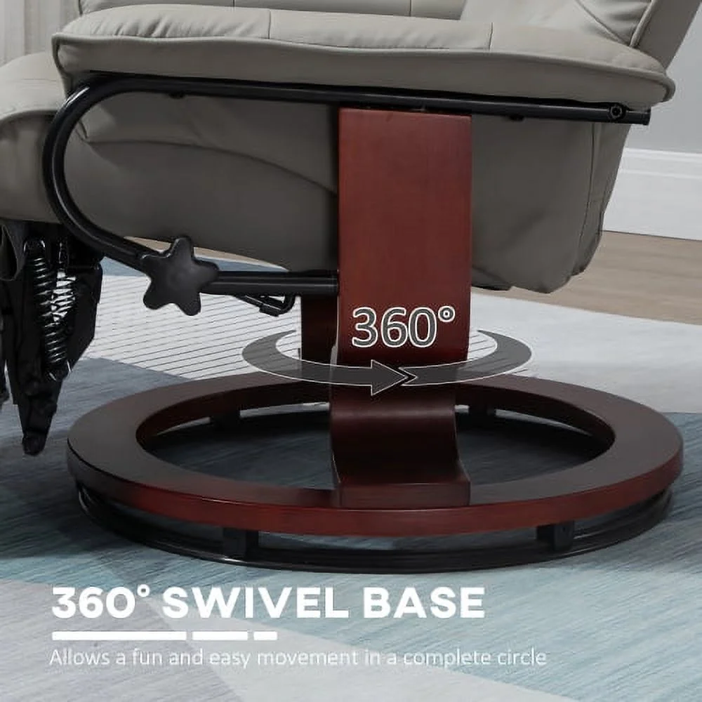 ZJbiubiuHome Faux Leather Manual Recliner with Swivel Wood Base Padded Armrest