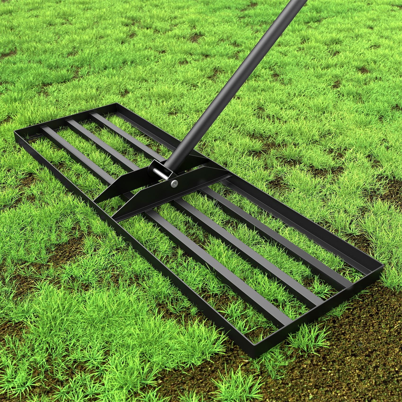 Mr IRONSTONE Lawn Leveling Rake 30 x 10in Stainless Steel Lawn Leveler Tool with 77 in Handle Sand Gravel Leveler Rake for Yard Garden Ground and Golf Lawn