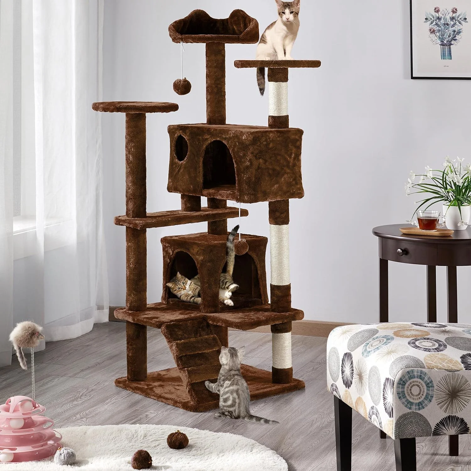 54in Cat Tree Tower Condo Cat Furniture w/Scratching Post for Kittens Pet House Play