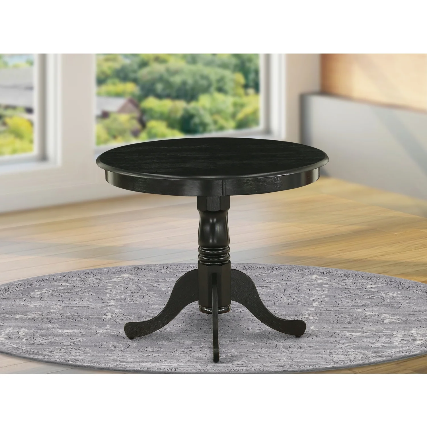 HomeStock Old World Opulence Antique Dining Table Made Of Rubber Wood, 36 Inch Round, Wirebrushed Black Finish