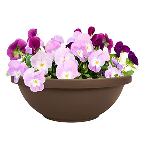 The HC Companies 24 Inch Large Garden Bowl Planter - Shallow Plant Pot with Drainage Plug for Indoor Outdoor Flowers, Herbs, Chocolate